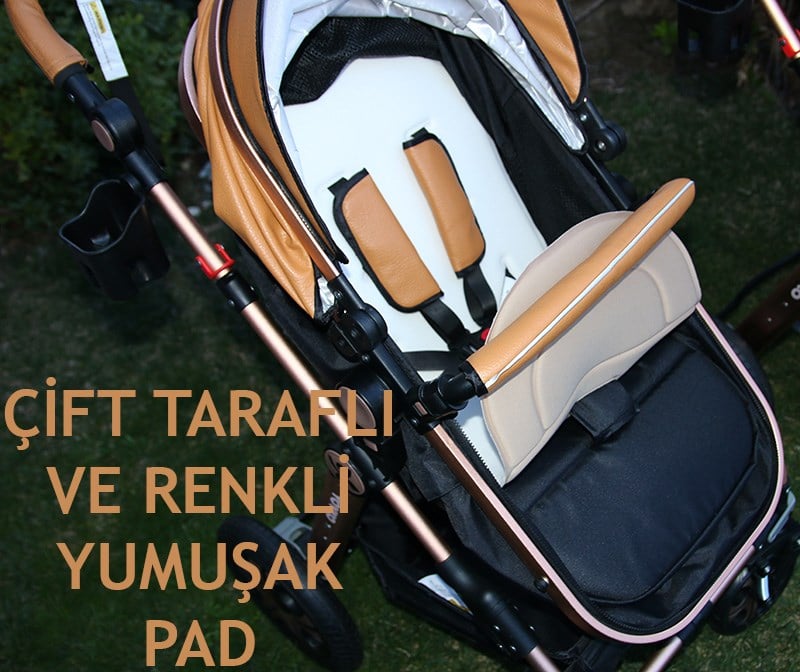 Yoyko Luxury Travel Sistem Bebek Arabası 3 in 1 Bej Rose Deri