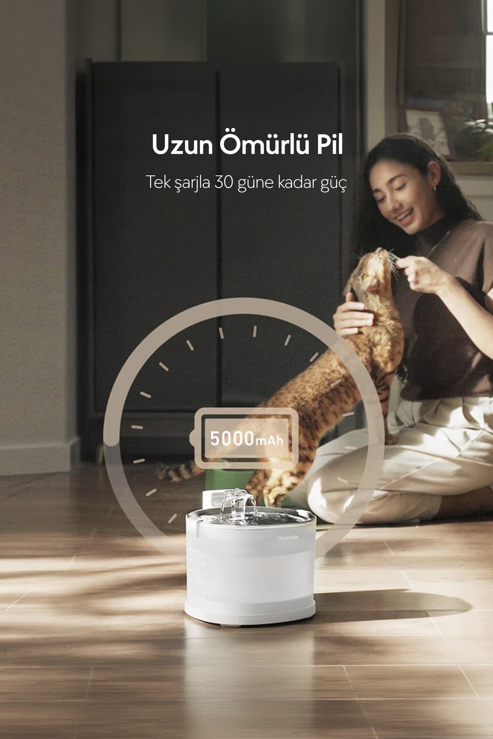 Cheerble E1+ Çelik Hazneli Şarjlı Otomatik Kedi Su Pınarı 22 X 20 X 18, 2lt