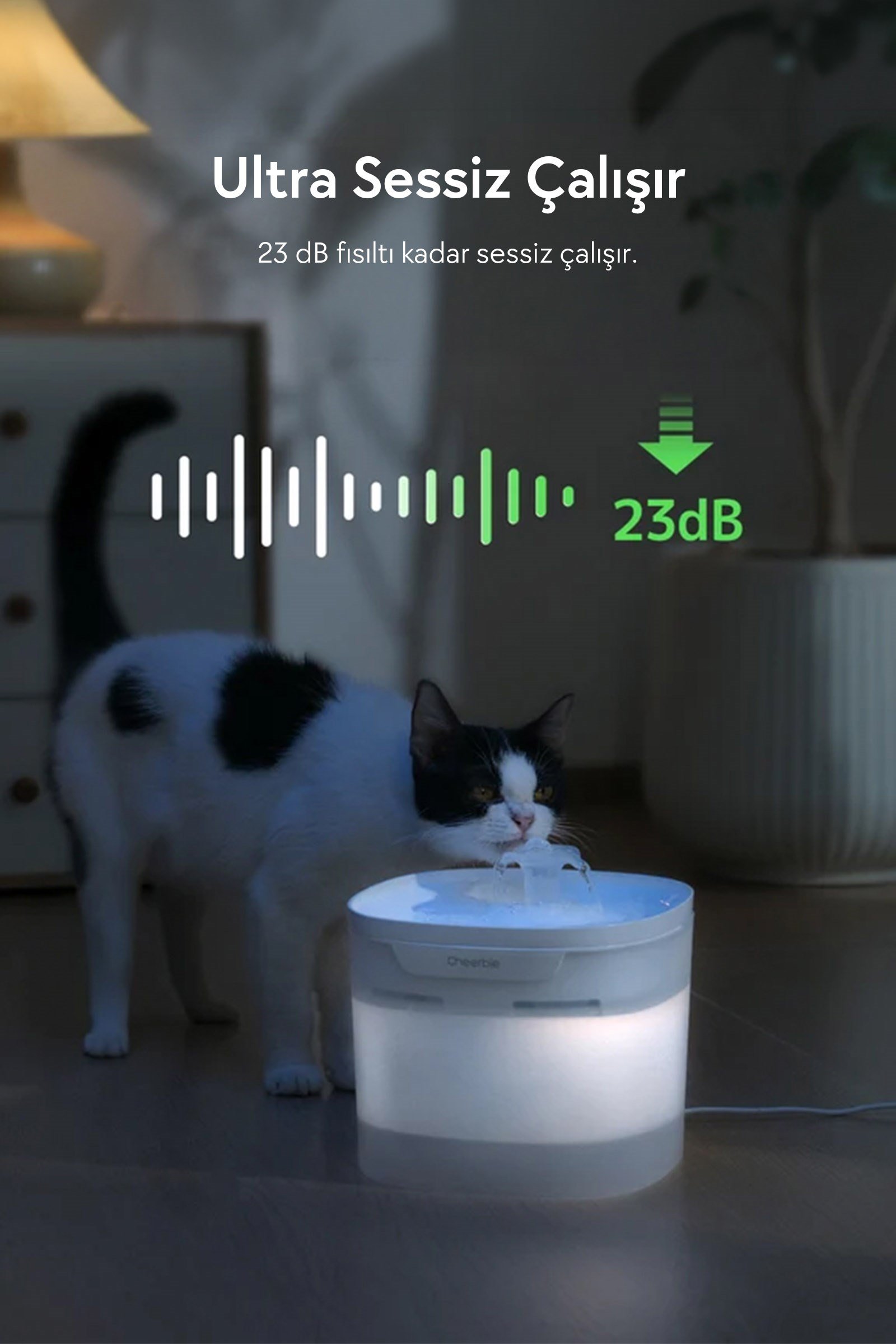 Cheerble E1 Lite Plastik Hazneli Otomatik Kedi Su Pınarı 21 X 19 X 17, 2lt