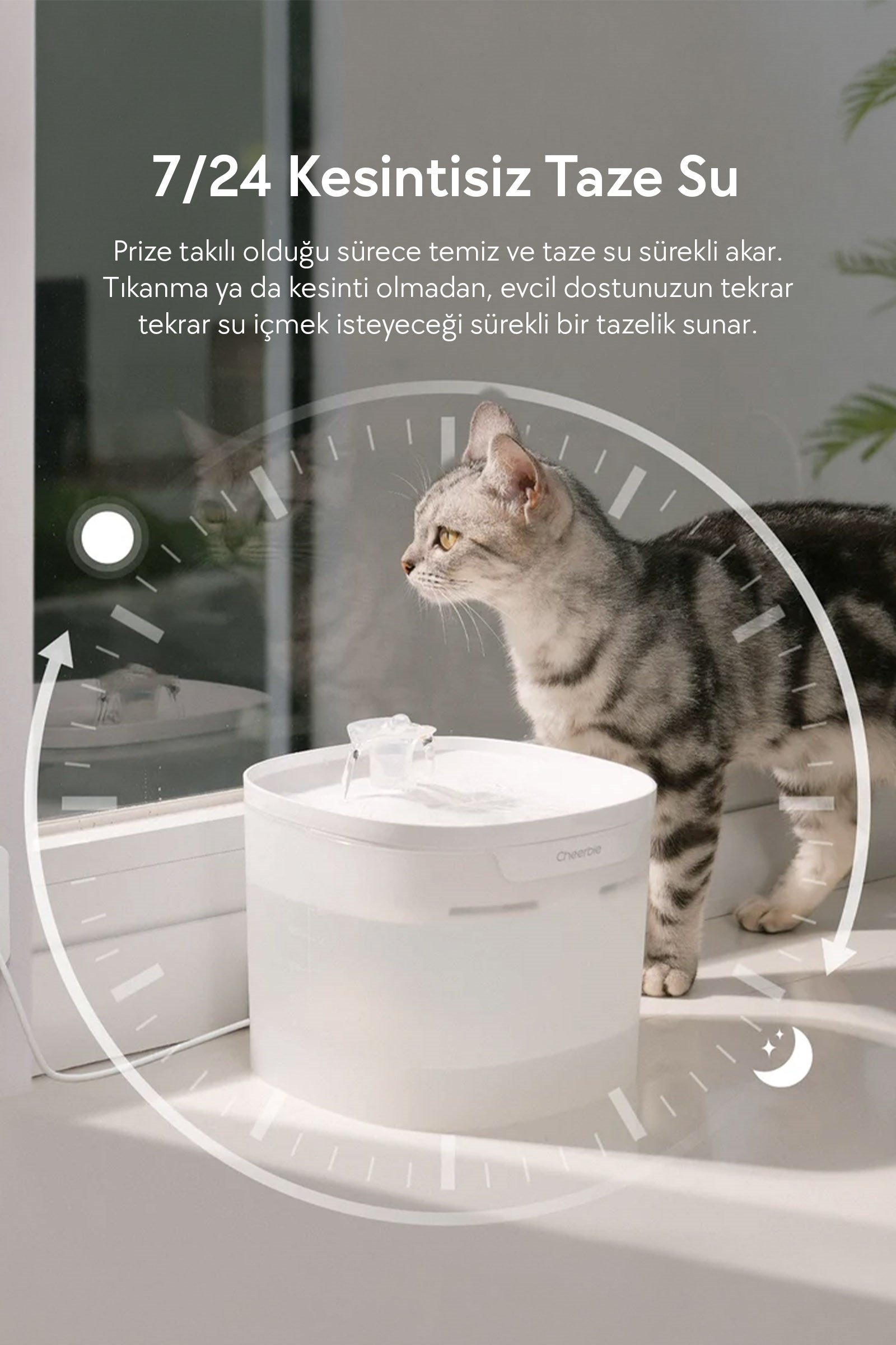 Cheerble E1 Lite Plastik Hazneli Otomatik Kedi Su Pınarı 21 X 19 X 17, 2lt