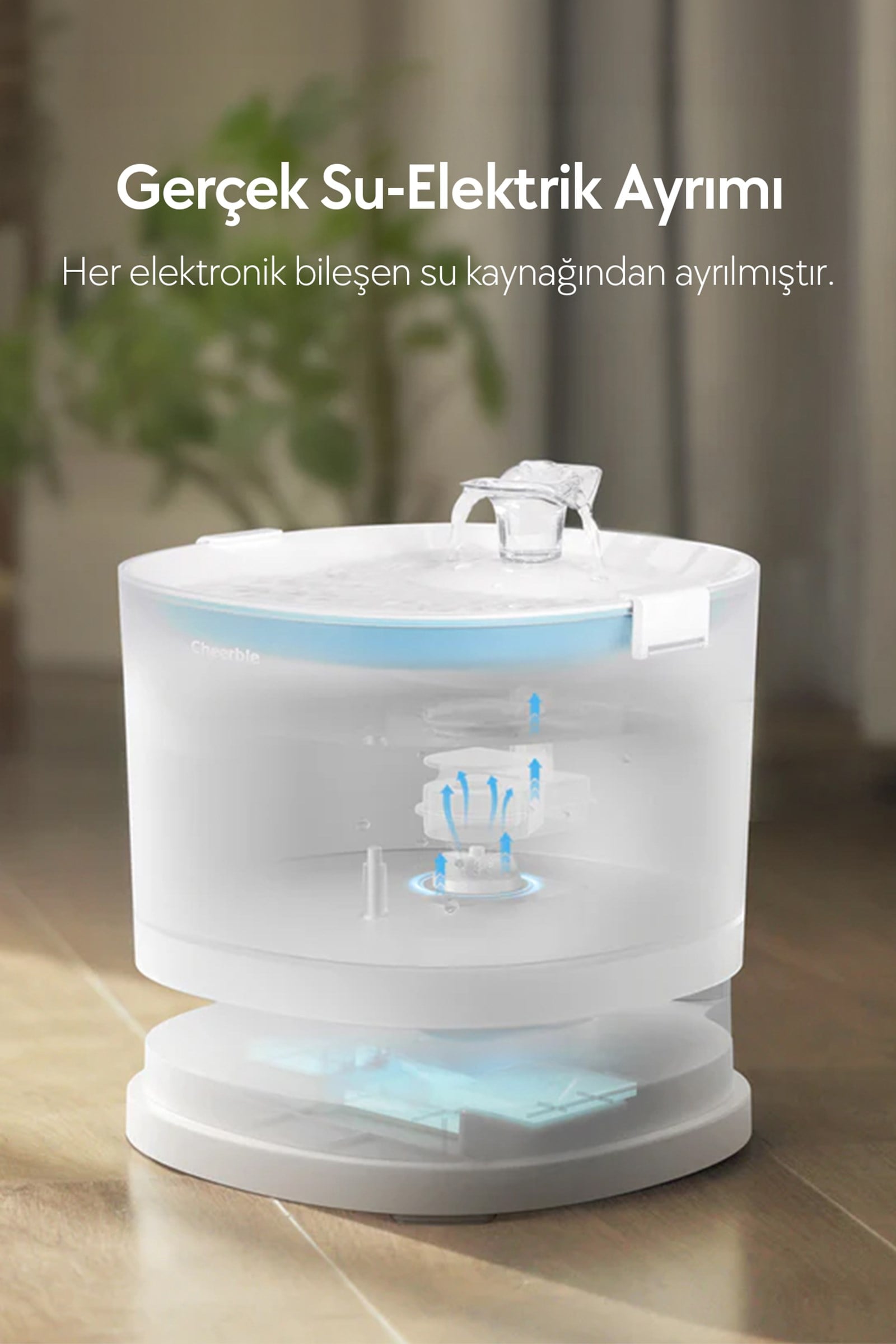 Cheerble E1 Plastik Hazneli Şarjlı Otomatik Kedi Su Pınarı 22 X 20 X 18, 2lt
