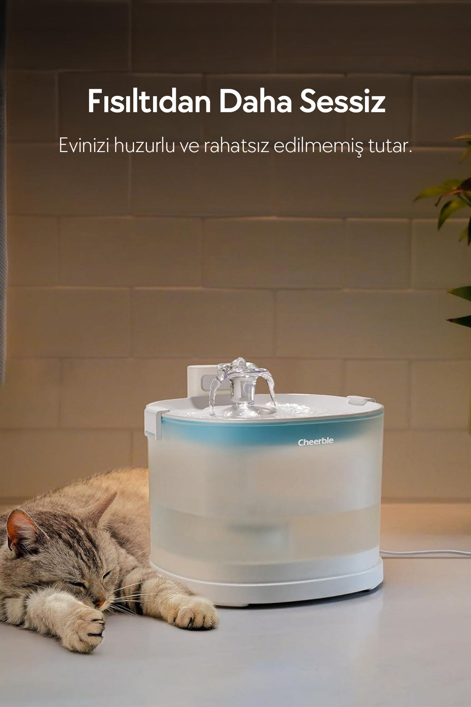 Cheerble E1 Plastik Hazneli Şarjlı Otomatik Kedi Su Pınarı 22 X 20 X 18, 2lt