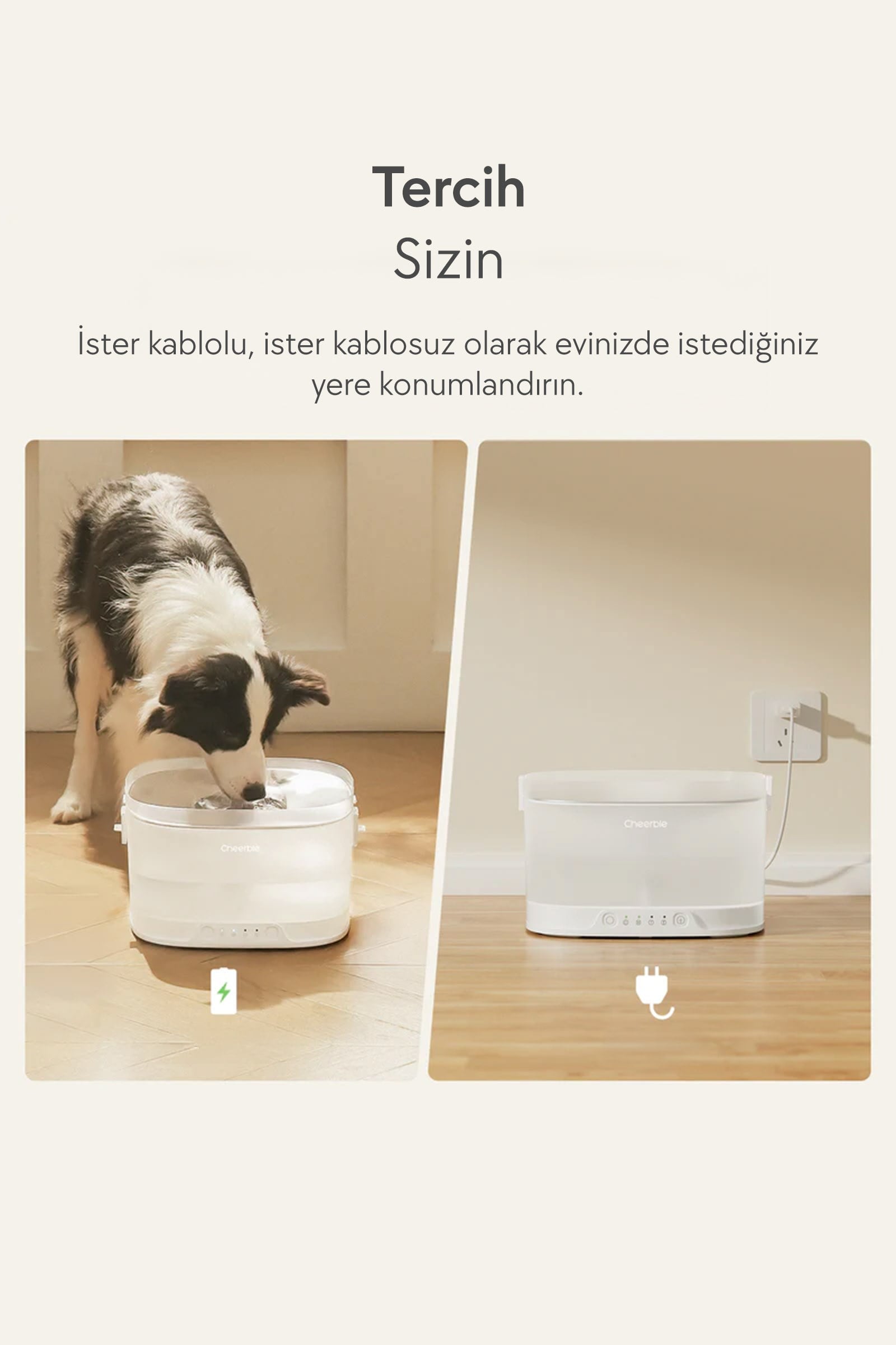 Cheerble Elfin D1 Pro Şarjlı Köpek Su Pınarı, 30,26,18 cm, 4lt