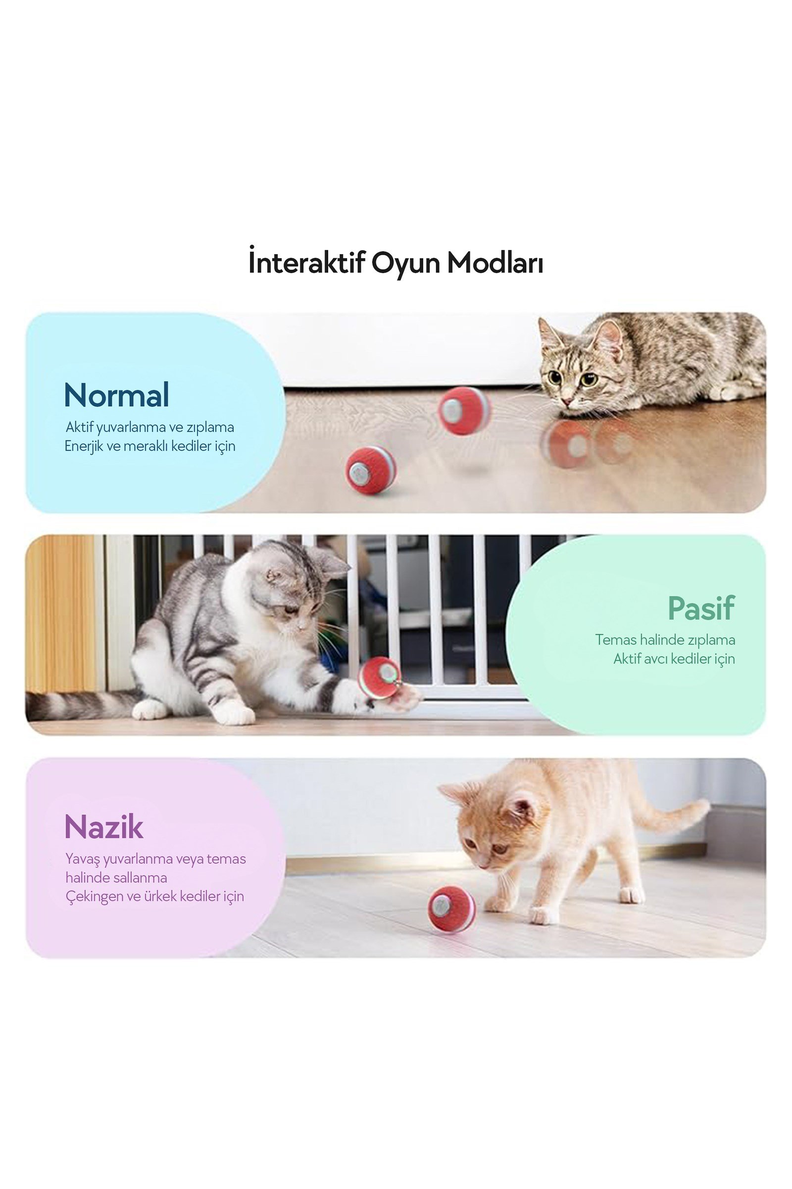 Cheerble Şarjlı Akıllı İneraktif Kedi Oyun Topu, Kırmızı 4 cm