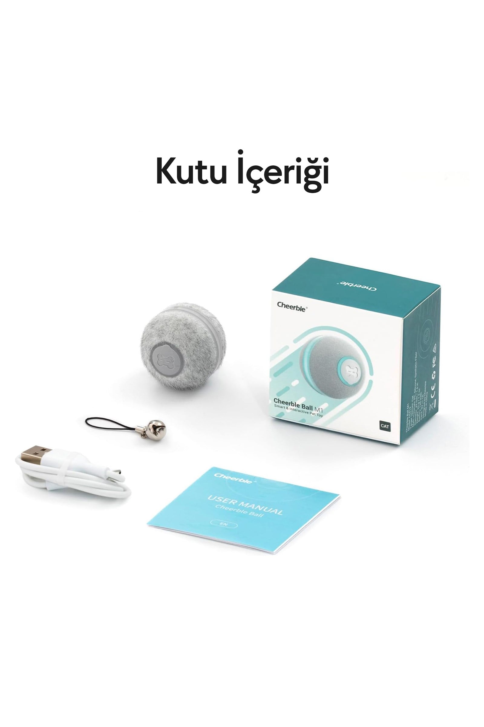 Cheerble Şarjlı Akıllı İneraktif Kedi Oyun Topu, Gri 4 cm