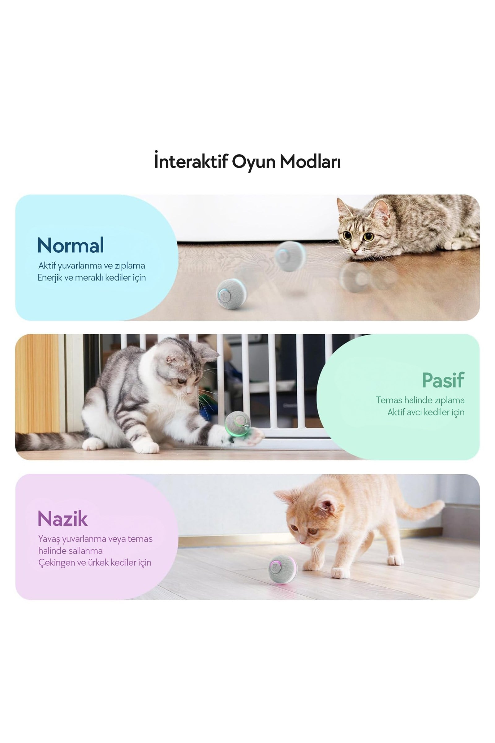 Cheerble Şarjlı Akıllı İneraktif Kedi Oyun Topu, Gri 4 cm