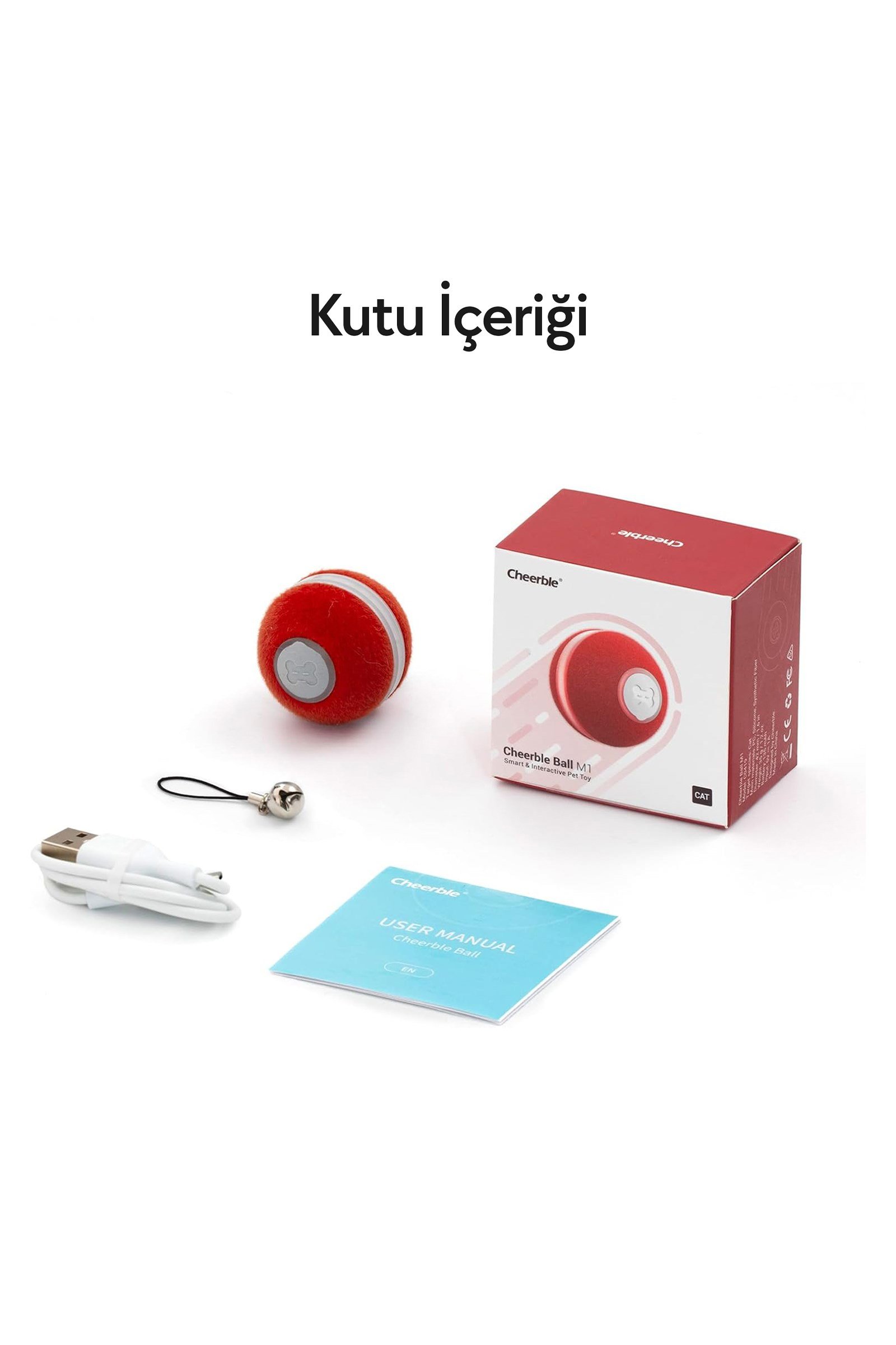 Cheerble Şarjlı Akıllı İneraktif Kedi Oyun Topu, Kırmızı 4 cm