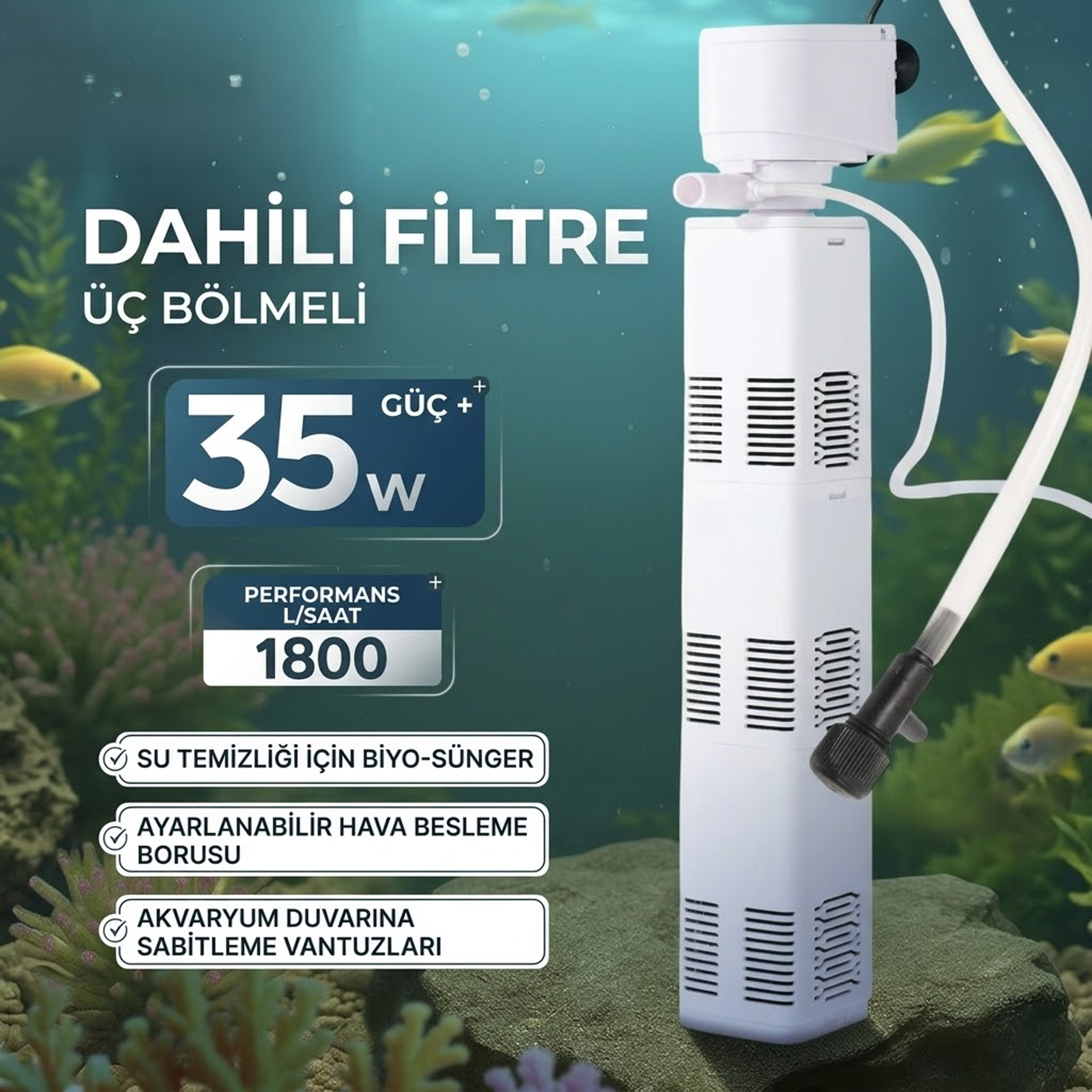 Jingye Akvaryum Köşeli İç Filtre Siyah/Beyaz 35W, 1800L/H