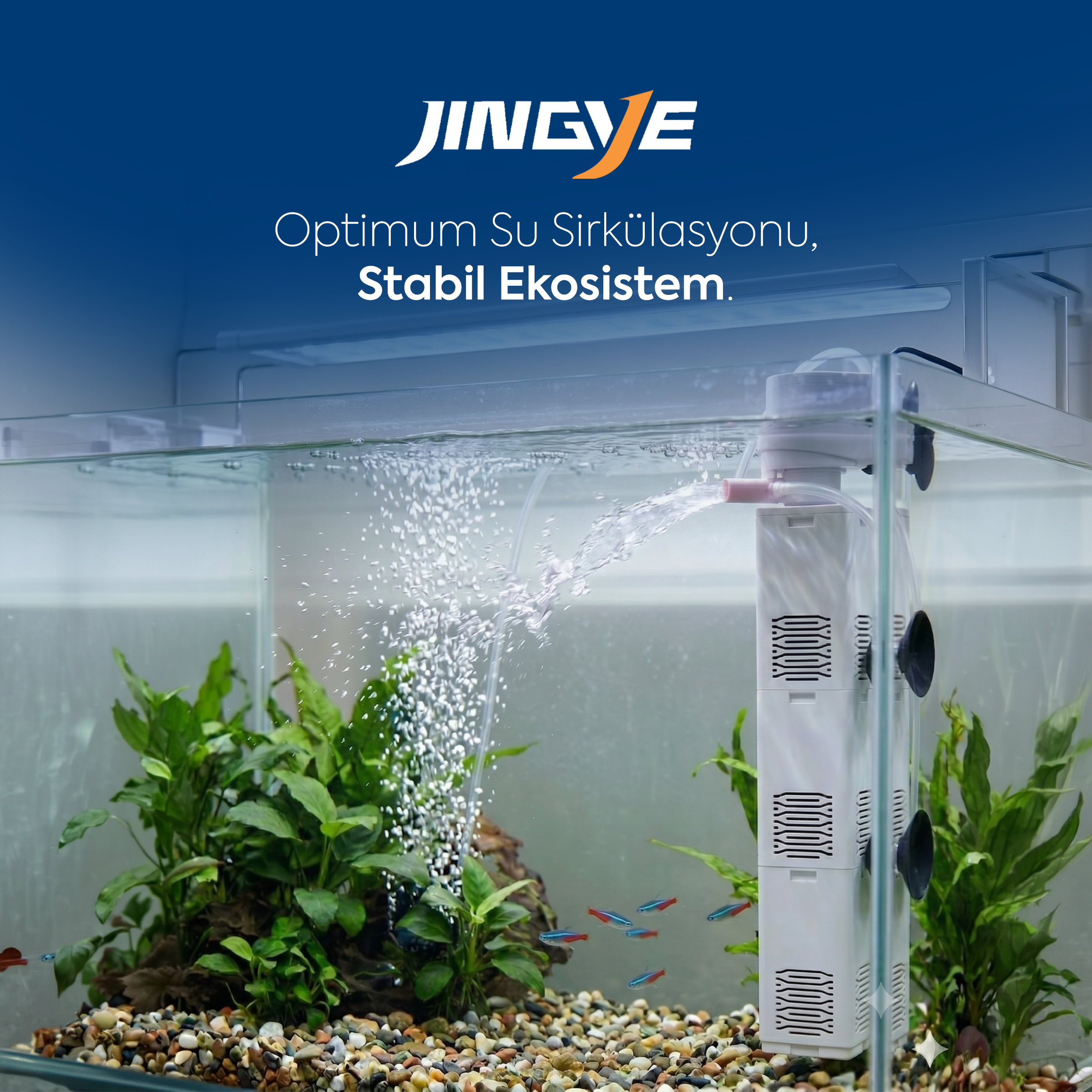 Jingye Akvaryum Köşeli İç Filtre Siyah/Beyaz 35W, 1800L/H
