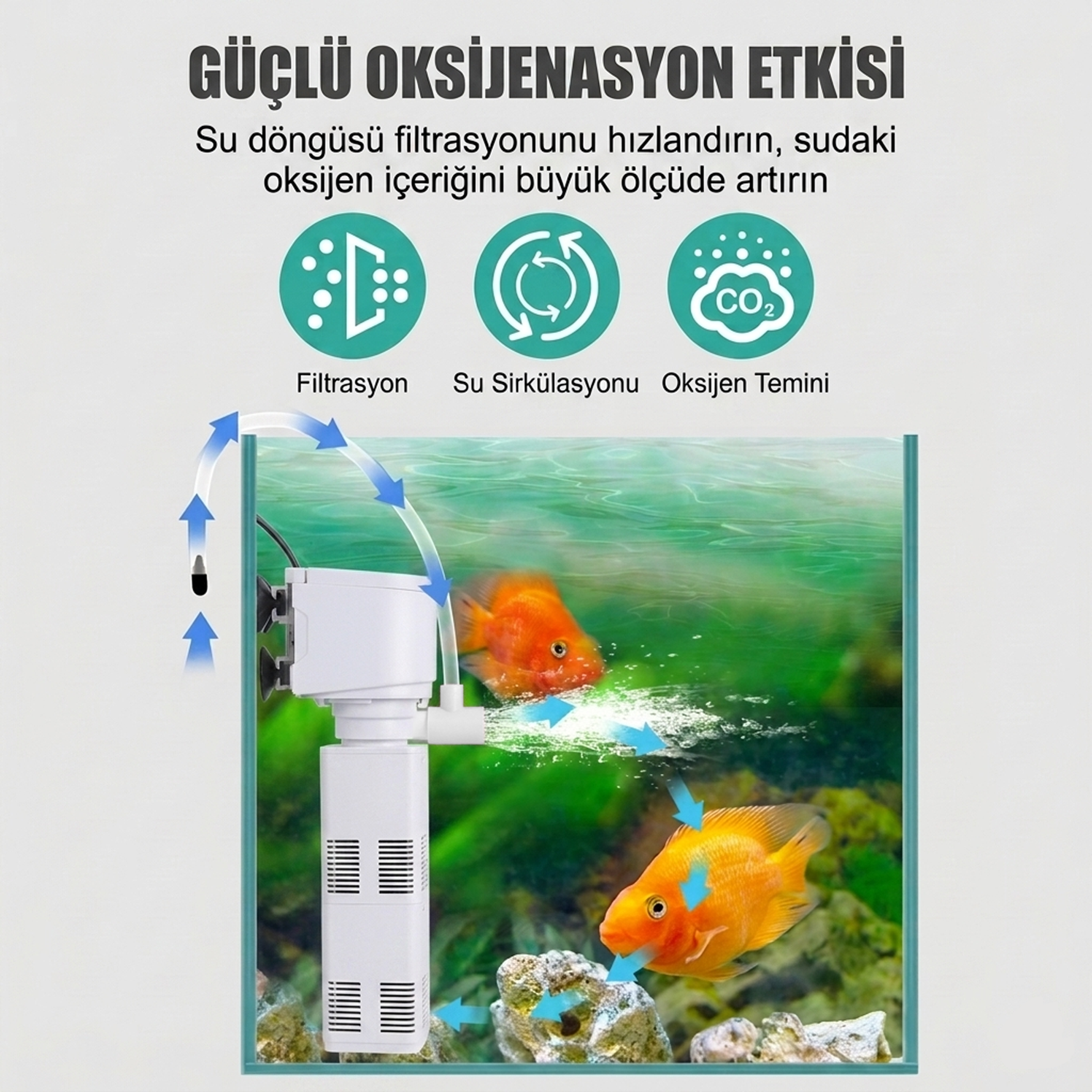 Jingye Akvaryum Köşeli İç Filtre Siyah/Beyaz 35W, 1800L/H