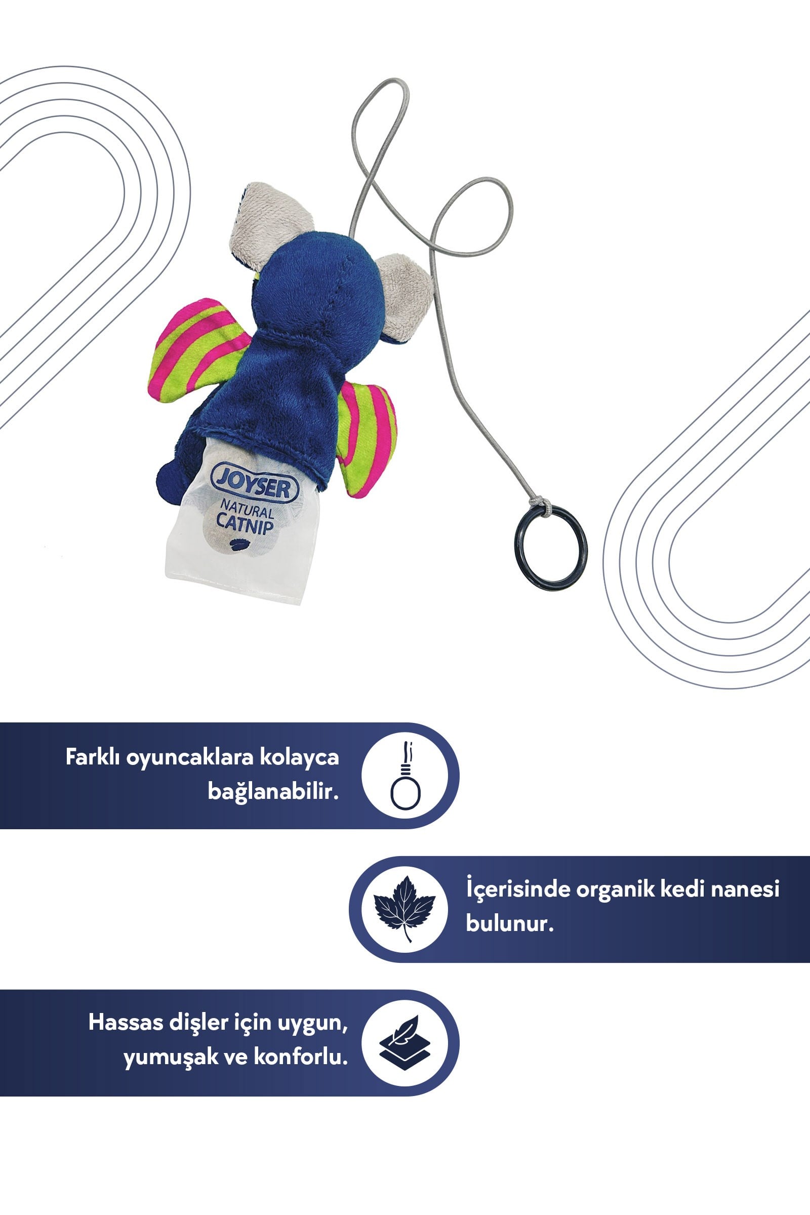 JOYSER Cat Yarasa Değişebilir Kedi Otlu Parmak Halkalı Kedi Oyuncağı 9 cm