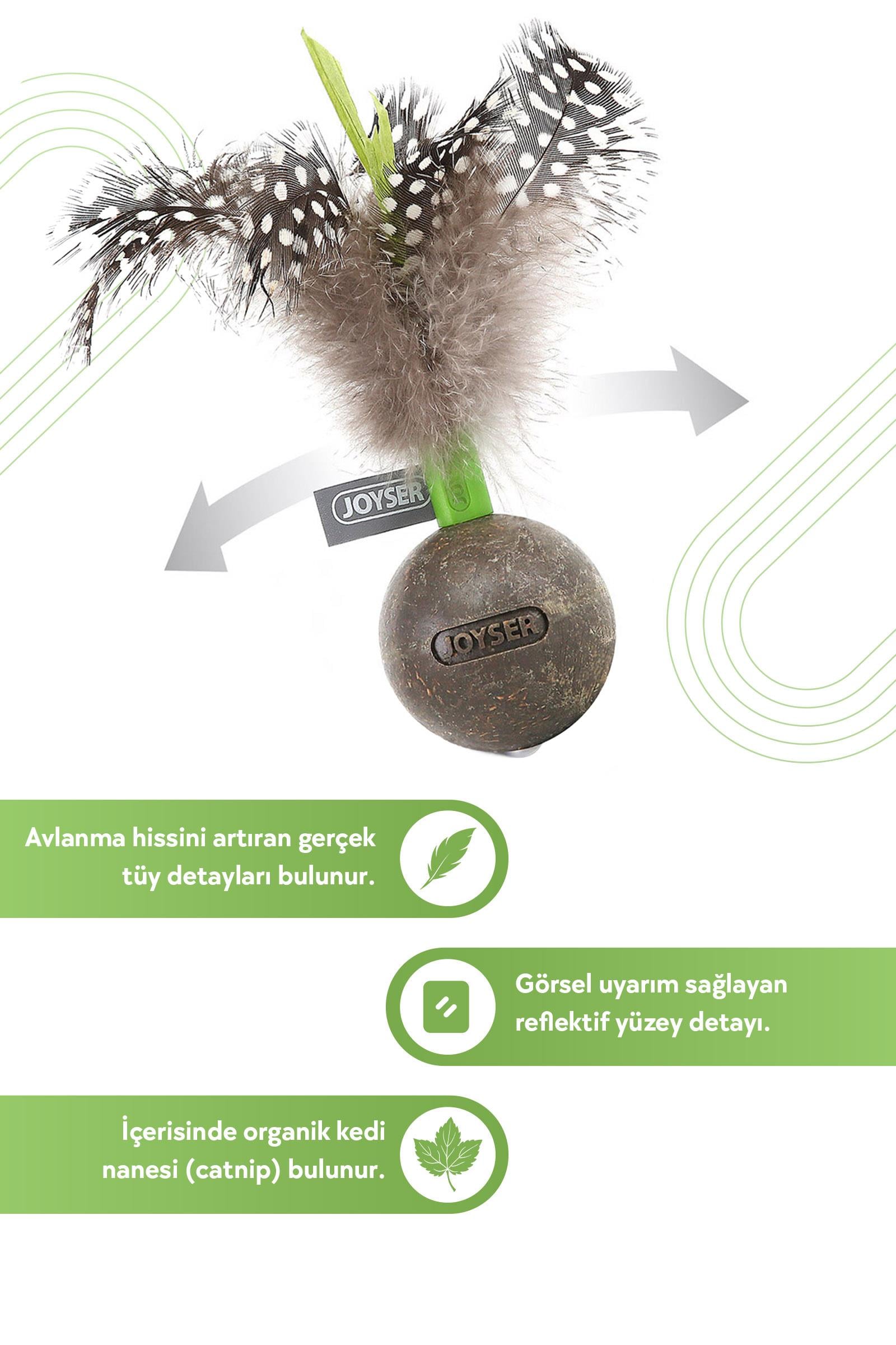 JOYSER Catnip Ball Kedi Otlu Gerçek Tüylü Top Kedi Oyuncağı 13 cm