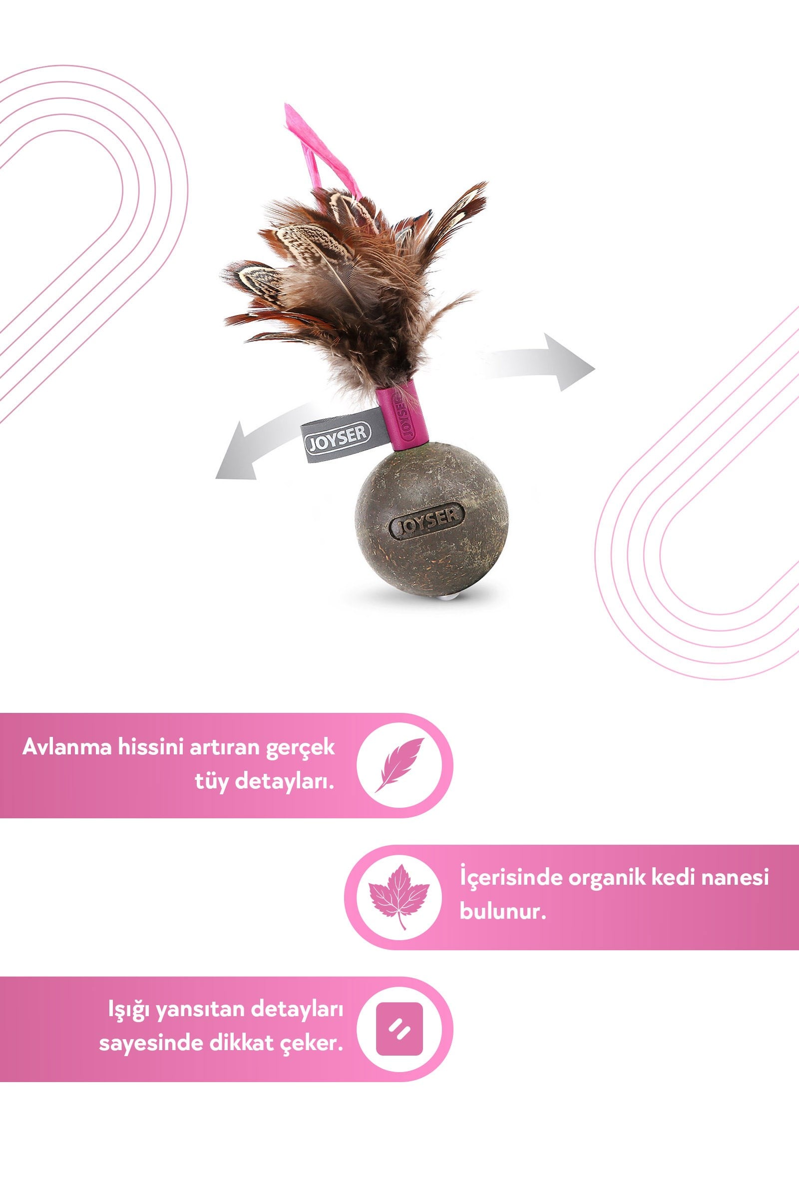 JOYSER Catnip Ball Kedi Otlu Gerçek Tüylü Top Kedi Oyuncağı2 13 cm