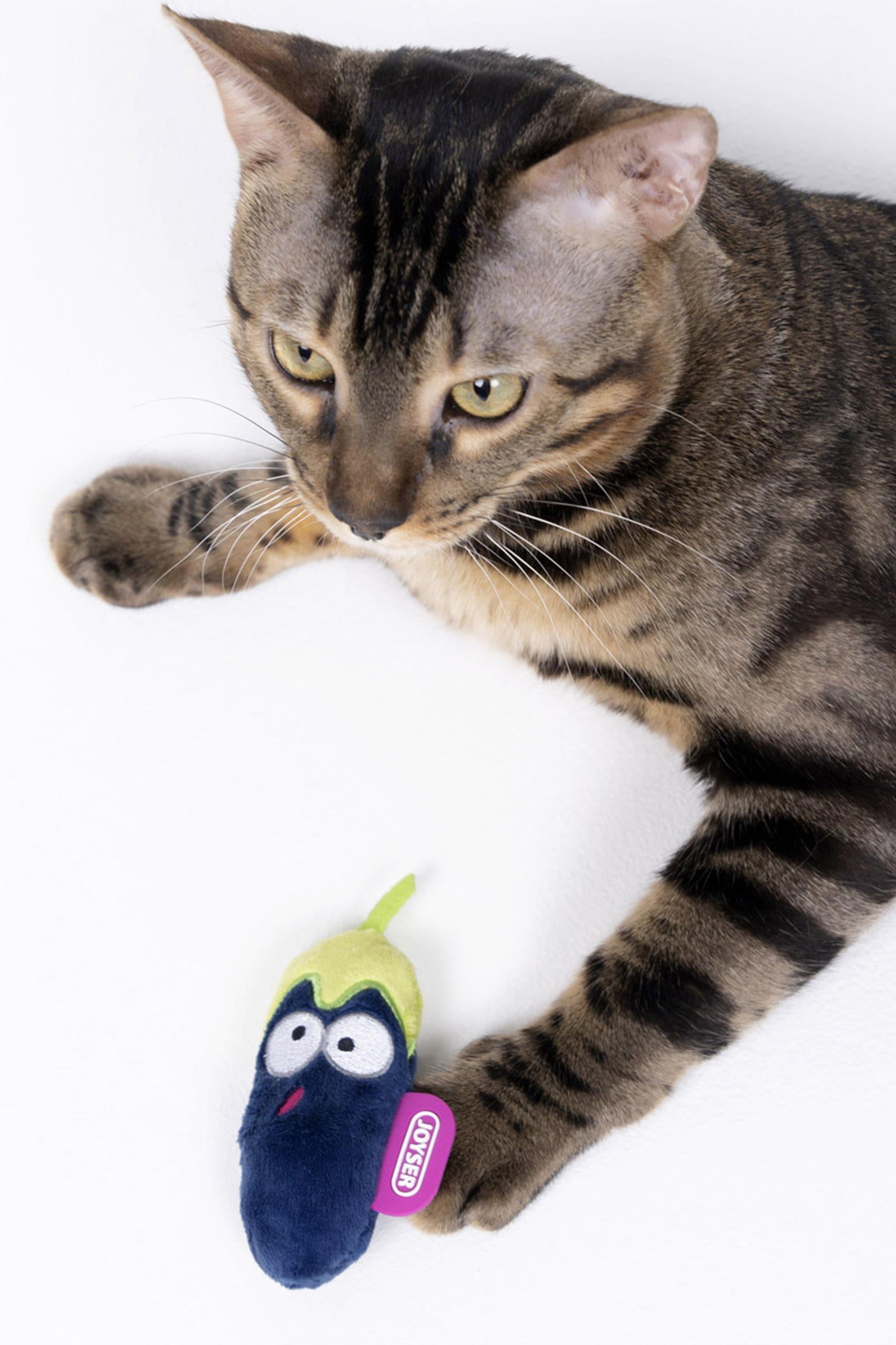 JOYSER Cats Eco Kedi Otlu Peluş Patlıcan Kedi Oyuncağı 10 cm