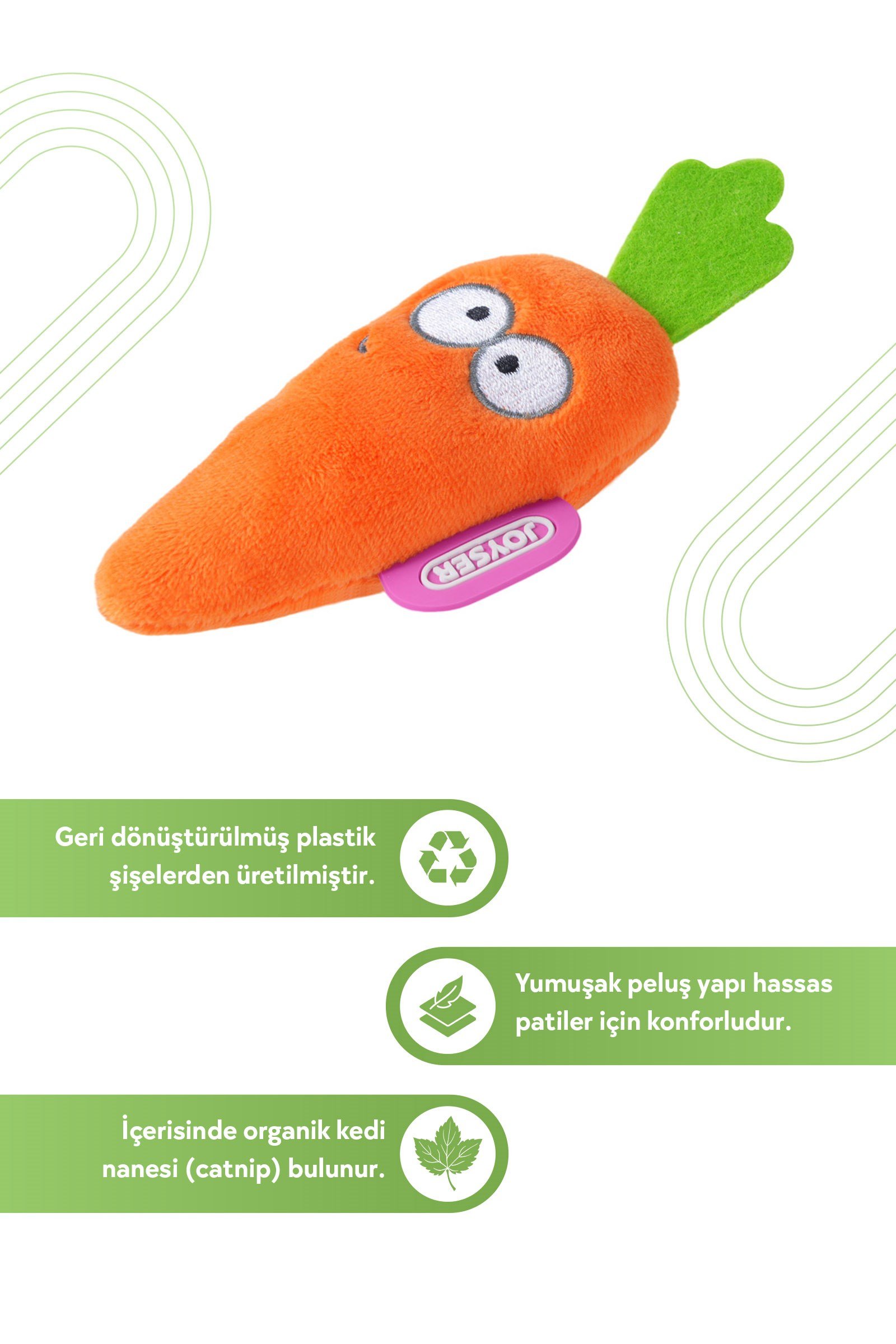 JOYSER ECO Havuç Kedi Oyuncağı Turuncu/Yeşil 10 cm