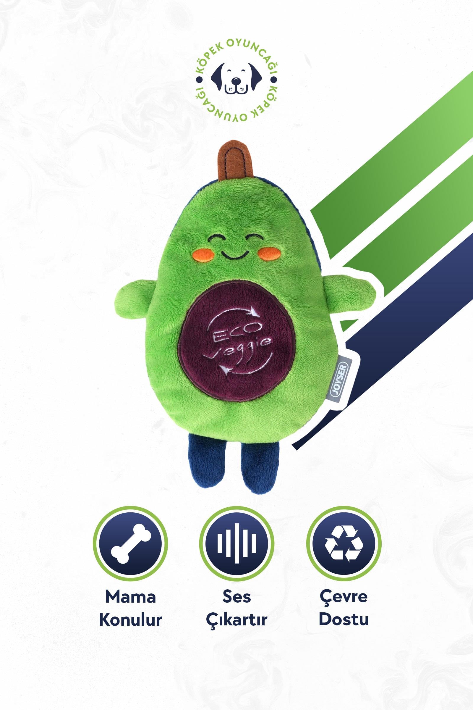 JOYSER ECO Veggie Avokado, Ödül Mamaları için Cepli Köpek Oyuncağı 15 cm