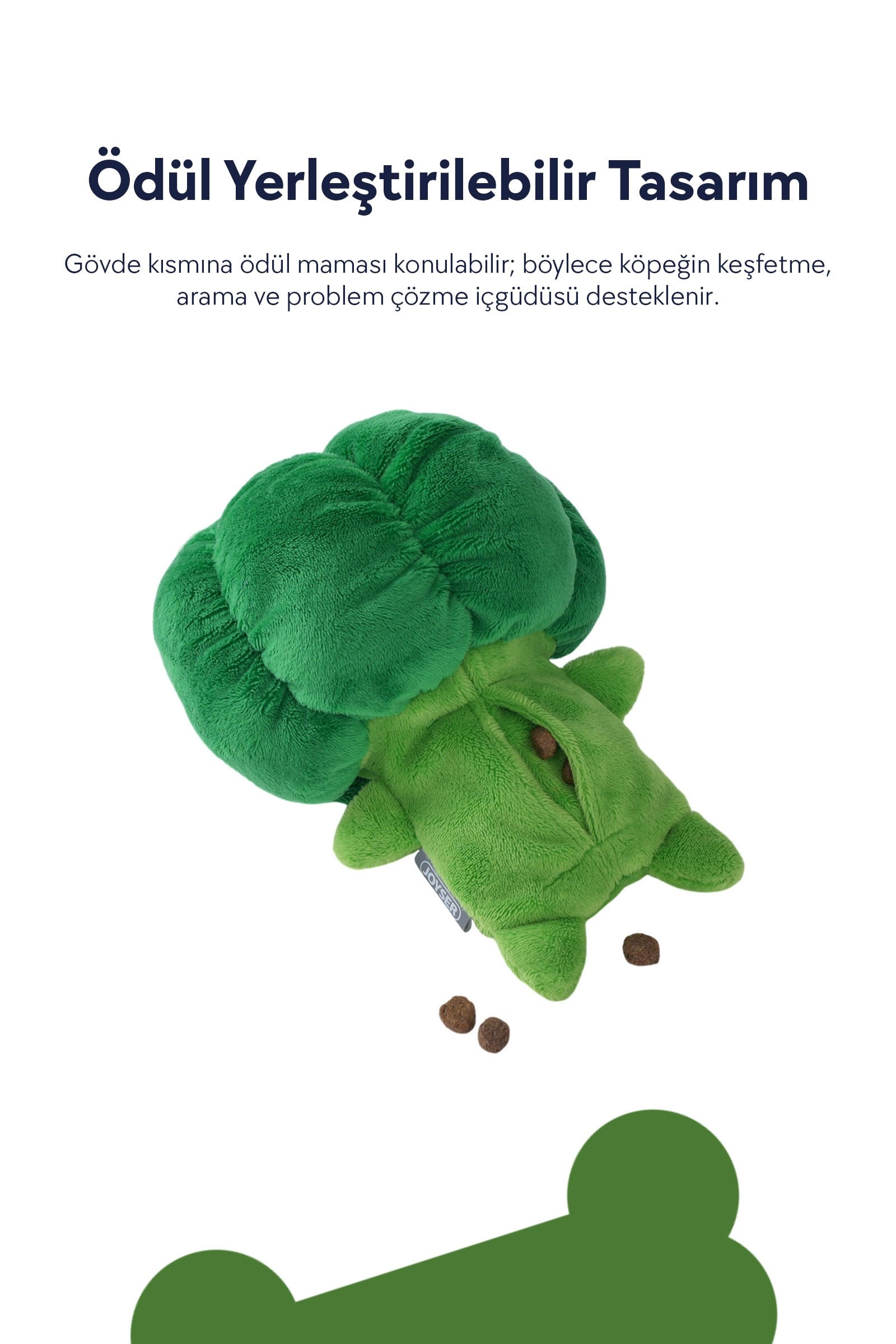 JOYSER ECO Veggie Brokoli, Ödül Mamaları için Cepli Köpek Oyuncağı 16 cm