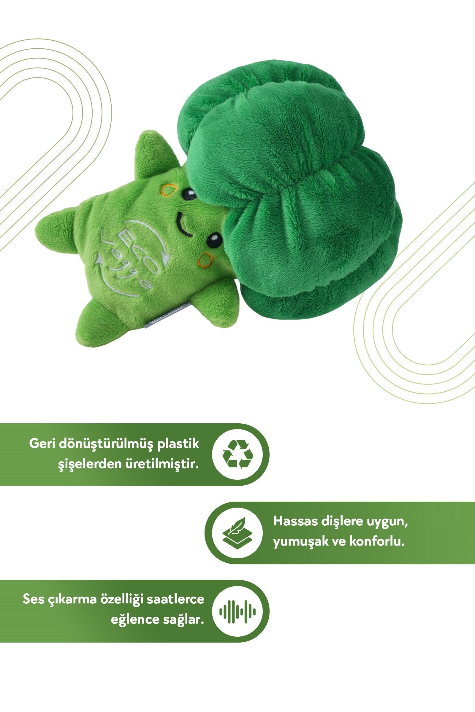 JOYSER ECO Veggie Brokoli, Ödül Mamaları için Cepli Köpek Oyuncağı 16 cm
