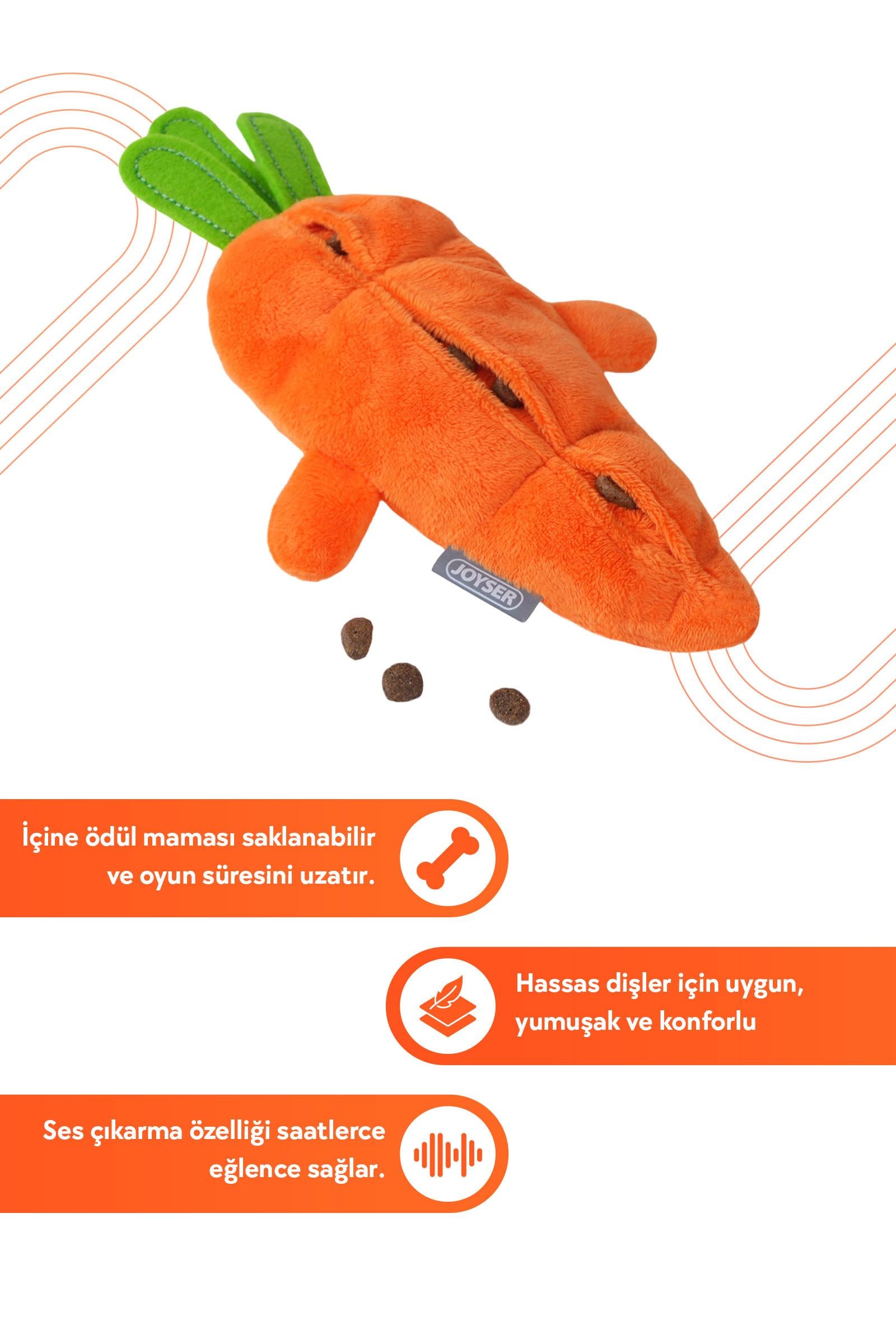 JOYSER ECO Veggie Havuç, Ödül Mamaları için Cepli Köpek Oyuncağı 15 cm