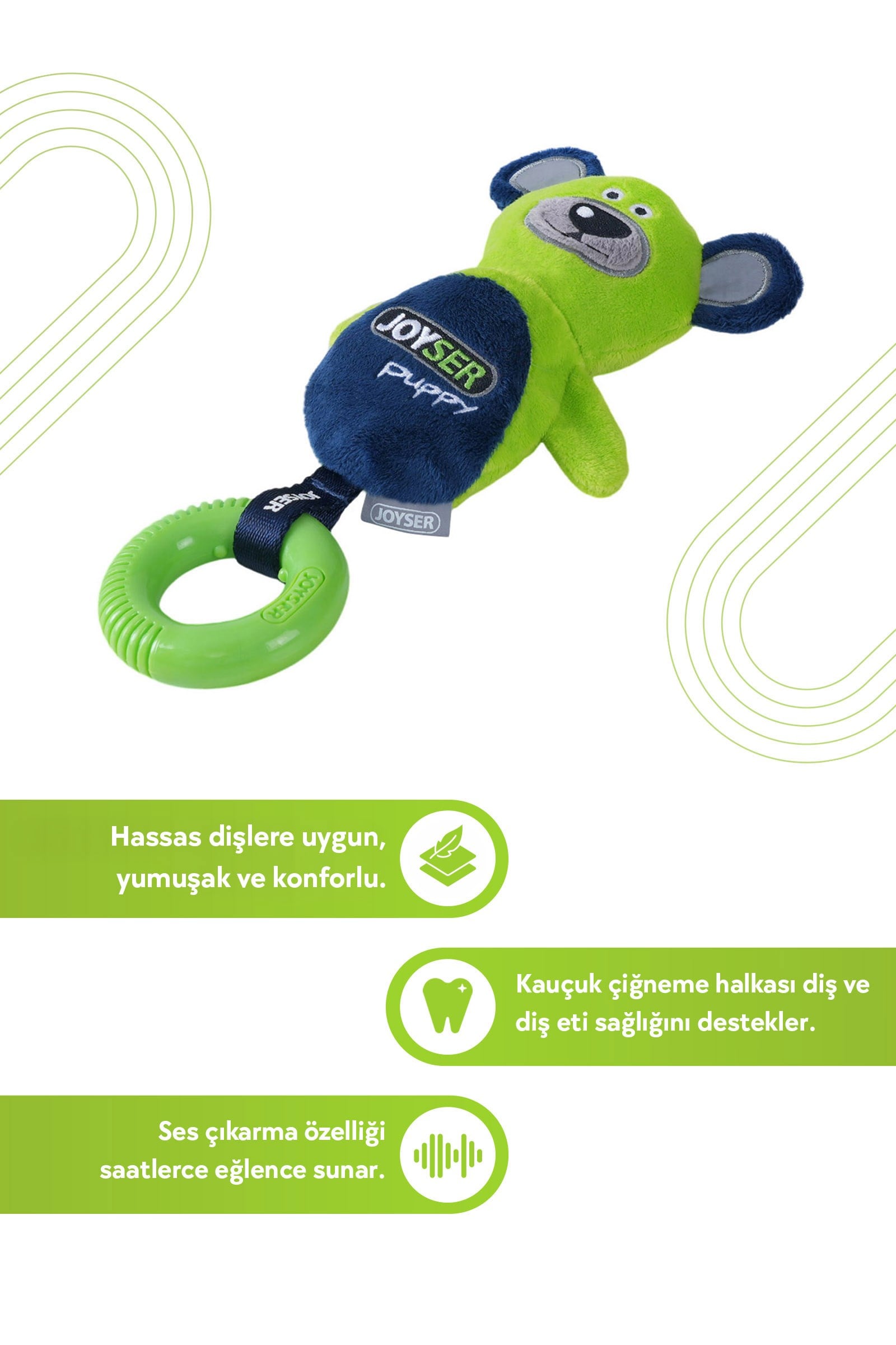 JOYSER Halkalı Ayıcık Köpek Oyuncağı 21 cm