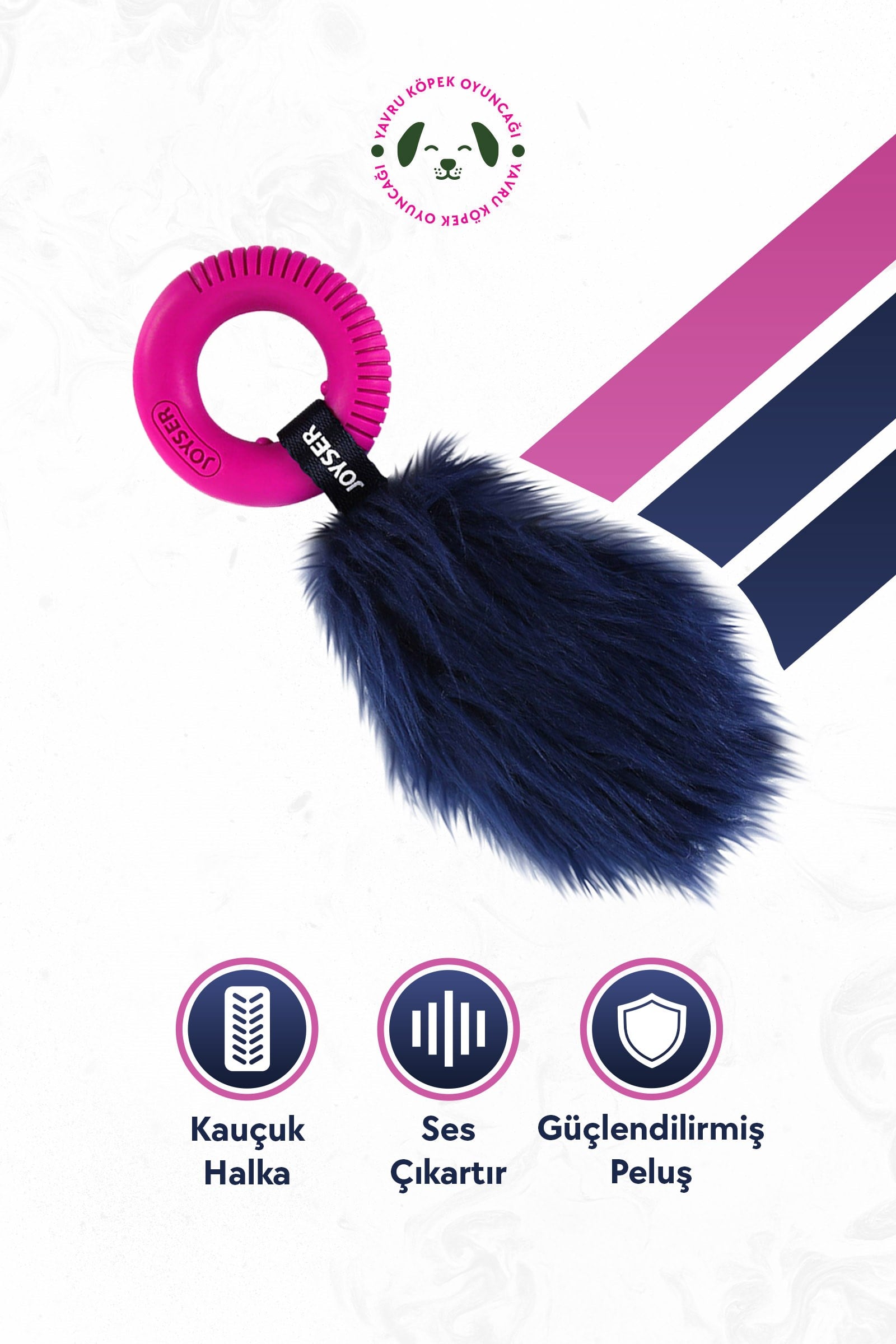 JOYSER Halkalı Kuyruk Köpek Oyuncağı 14 cm Pembe/Mavi