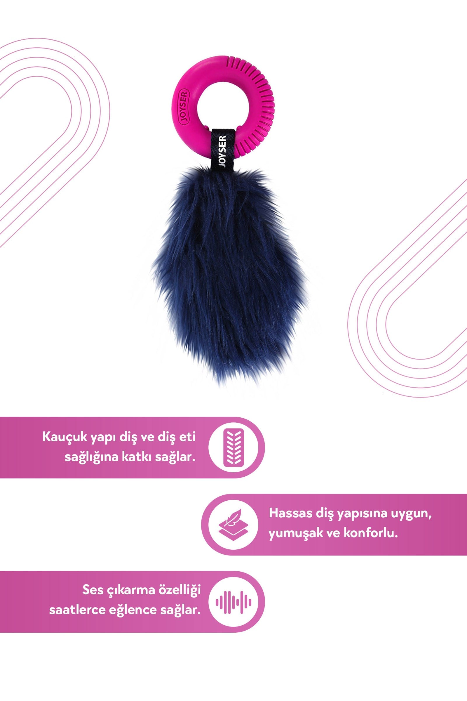 JOYSER Halkalı Kuyruk Köpek Oyuncağı 14 cm Pembe/Mavi