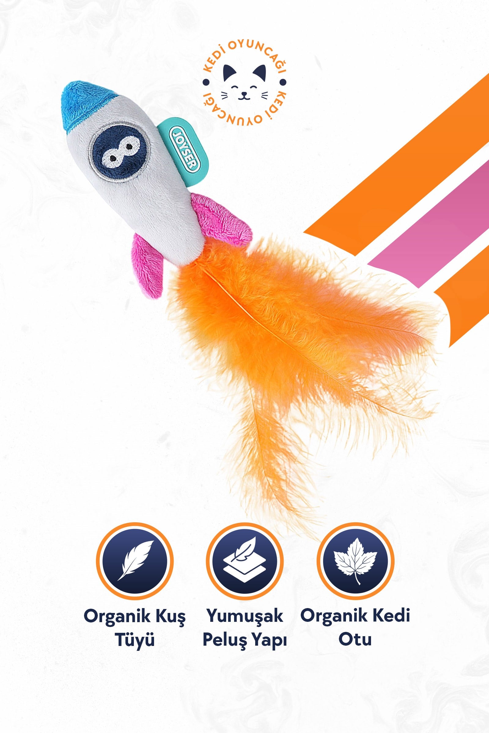 JOYSER Kedi Otlu Roket Şeklinde Peluş Kedi Oyuncağı 10 cm