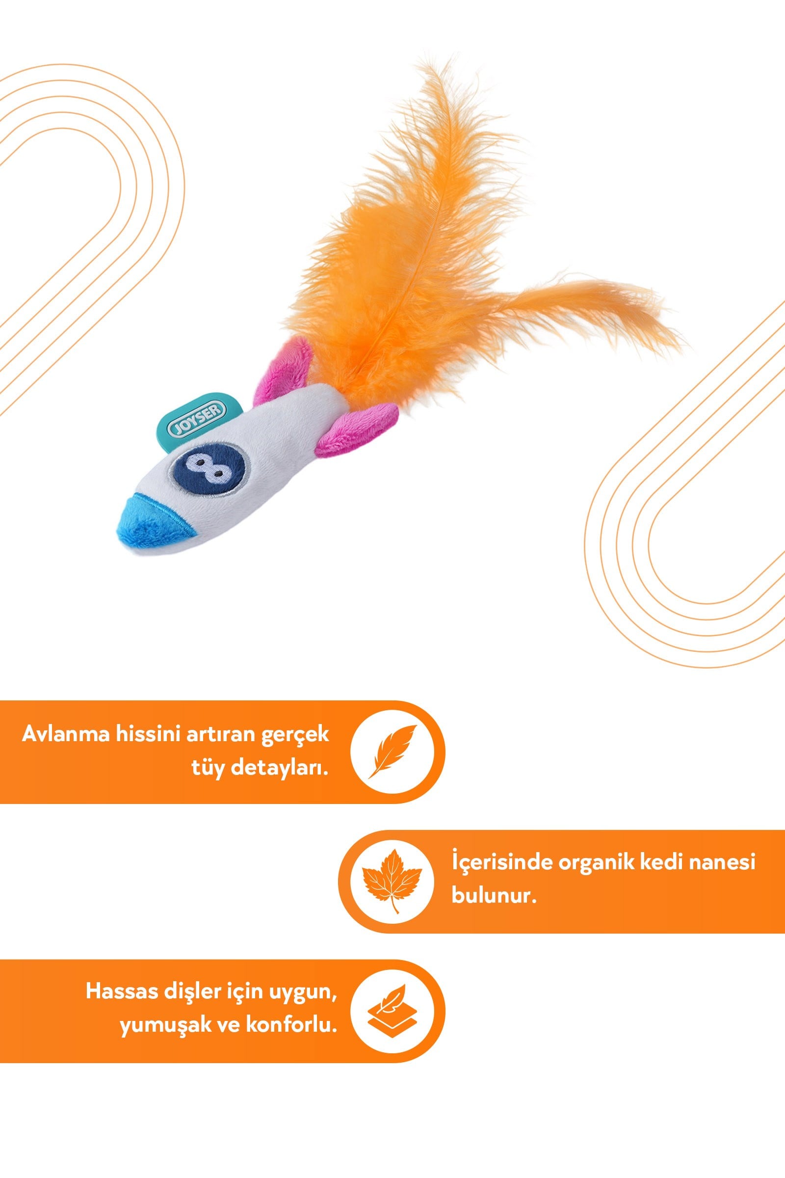 JOYSER Kedi Otlu Roket Şeklinde Peluş Kedi Oyuncağı 10 cm