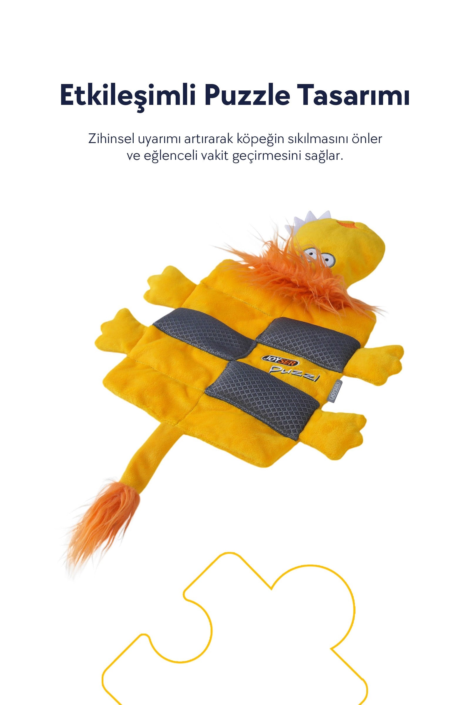 JOYSER Puzzl Peluş Aslan, Ödül Mamaları için File Cepli Köpek Oyuncağı 27 cm