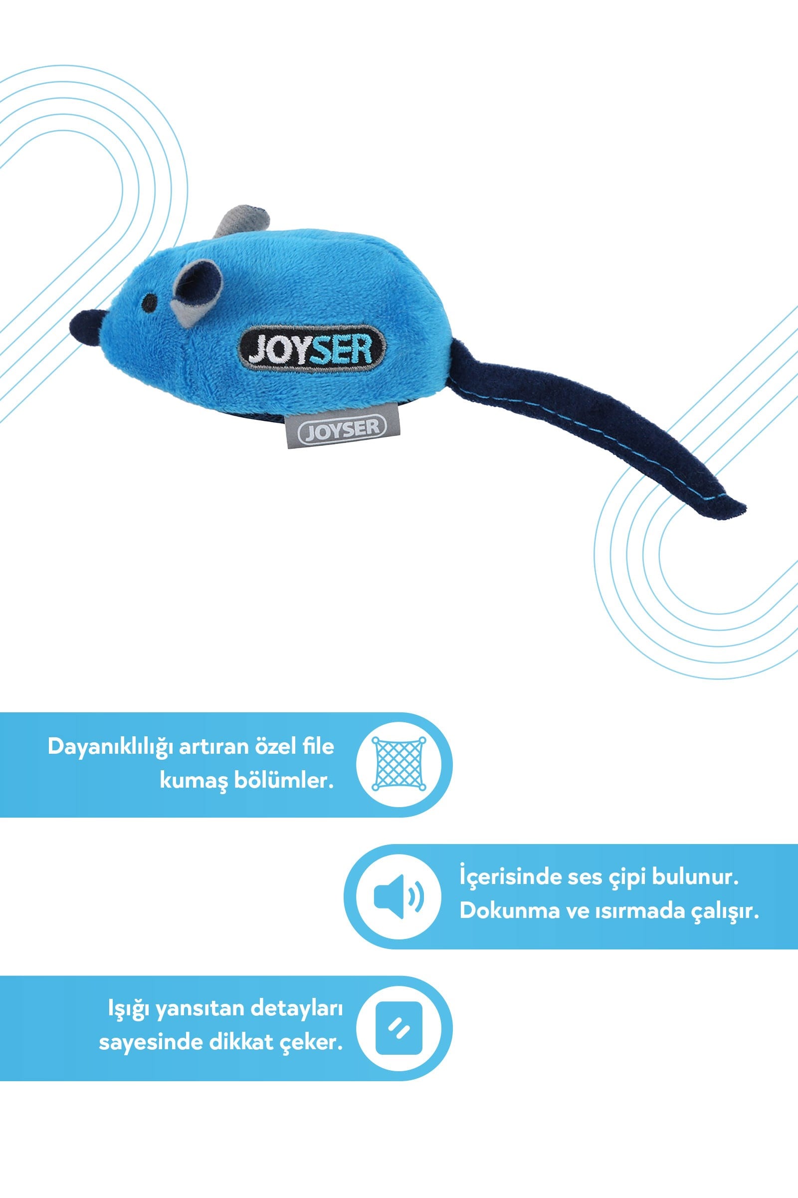 JOYSER Ses Çipli Fare Kedi Oyuncağı Mavi 16 cm