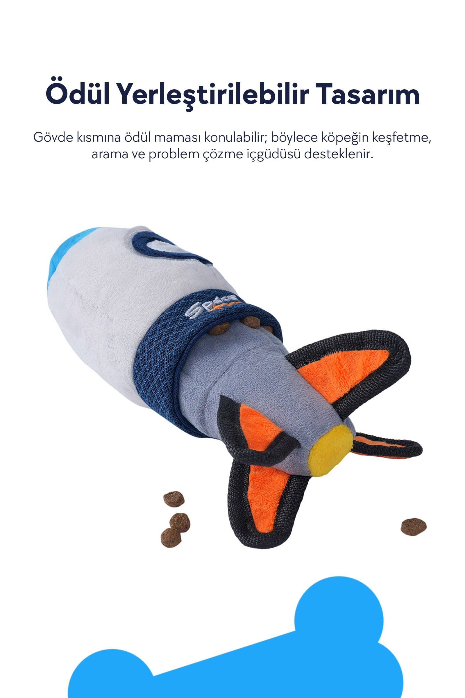 JOYSER Space Treats Roket, Ödül Mamaları için File Cepli  Köpek Oyuncağı 19 cm