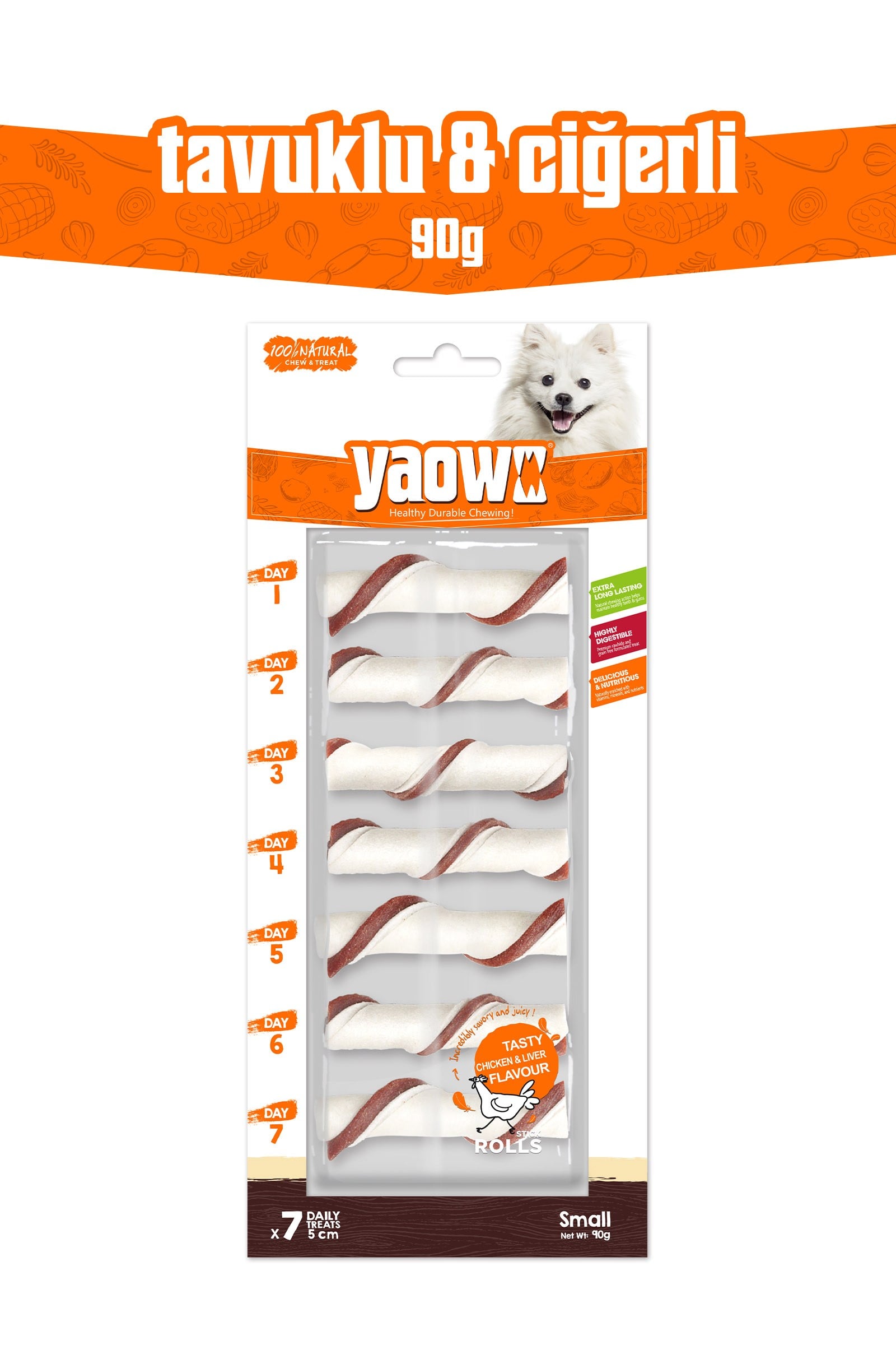 YAOWO 2,5 İnç Küçük Boy Rulo Çubuk Köpek Çiğneme Ödülü 7 Adet 90 g