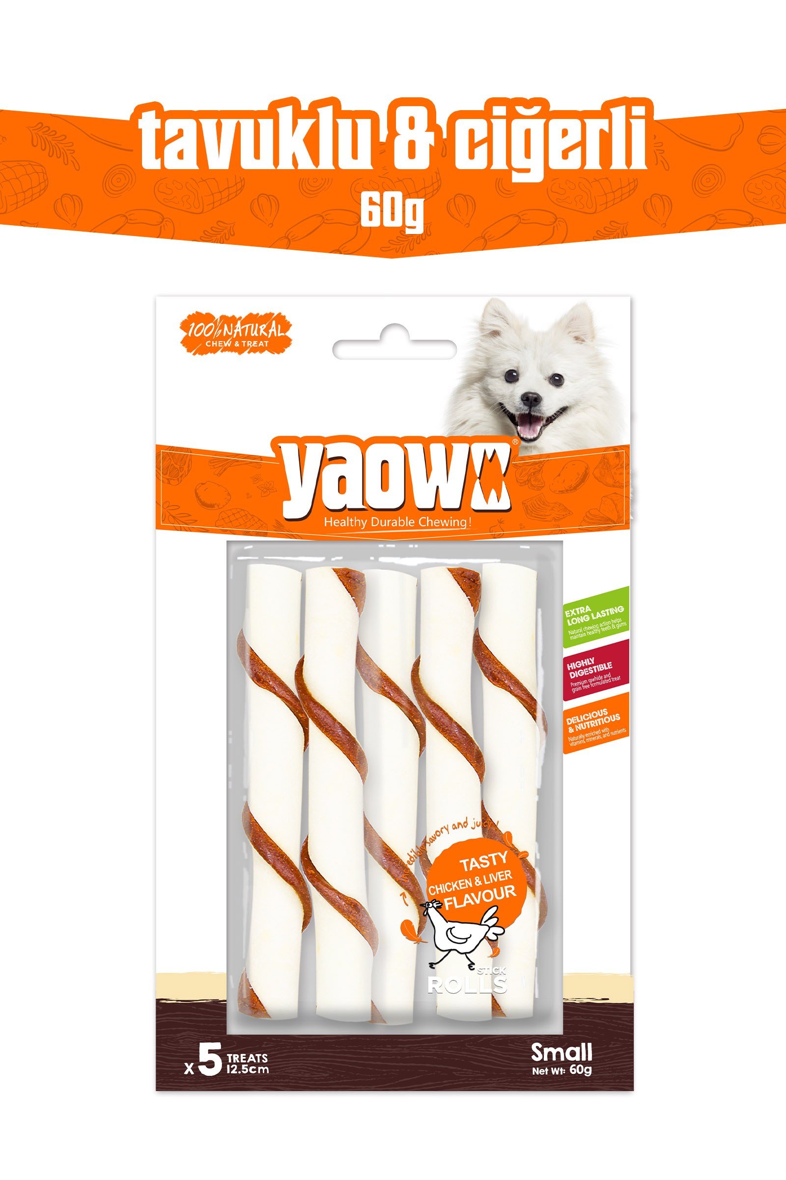 YAOWO 4 İnç Küçük Boy Rulo Çubuk Köpek Çiğneme Ödülü 4 Adet 60 g