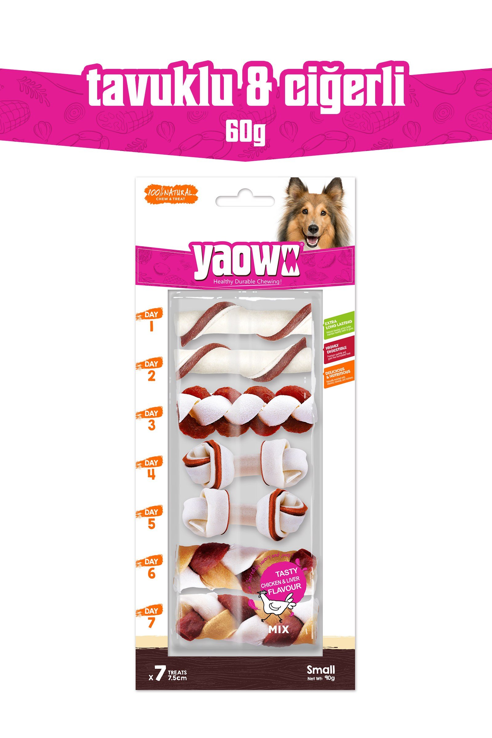 YAOWO Karışık Köpek Çiğneme Ödülü 7 Adet 90 g