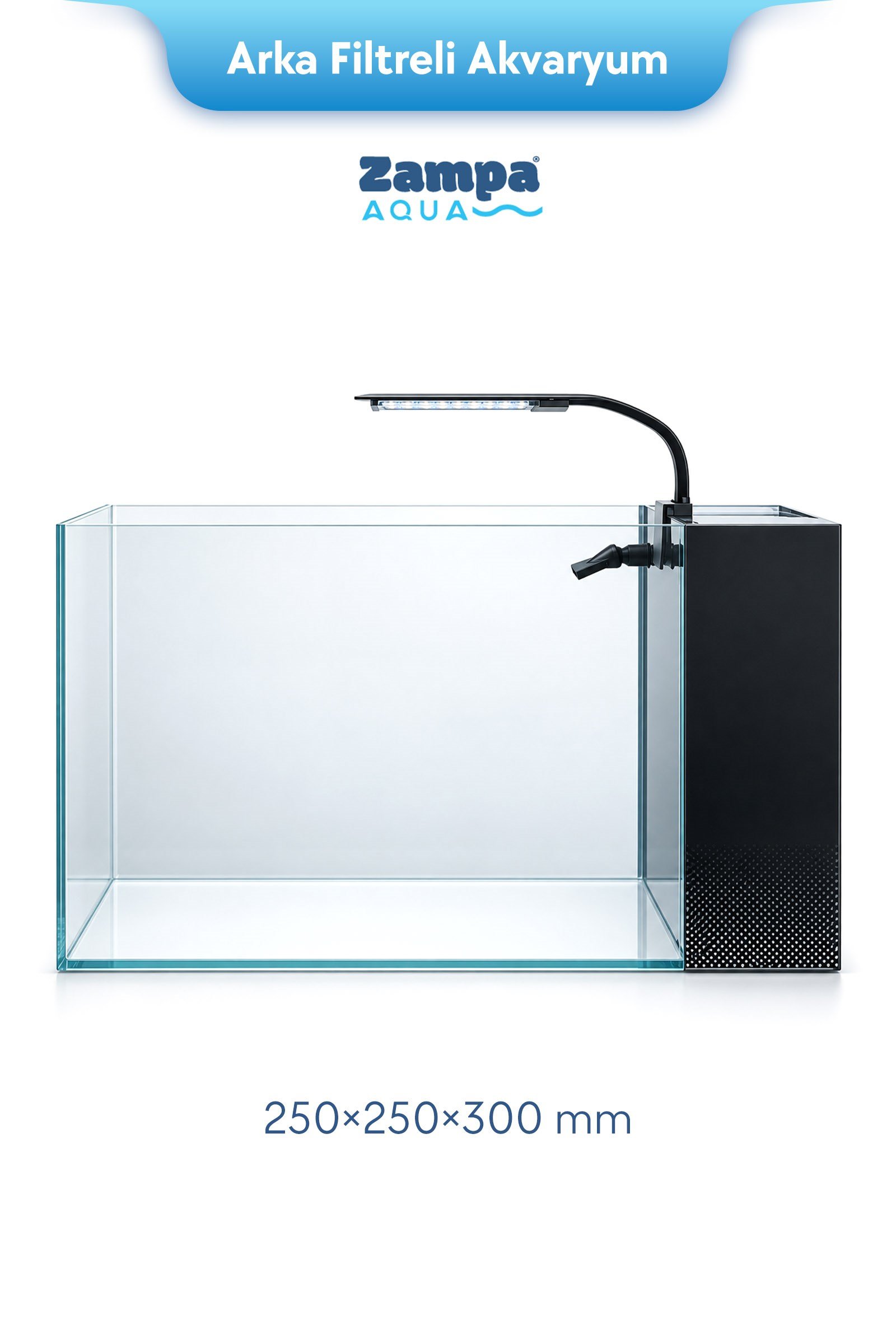 Zampa AQUA Jingming Akvaryum Arka Filtreli Siyah 250×250×300 mm