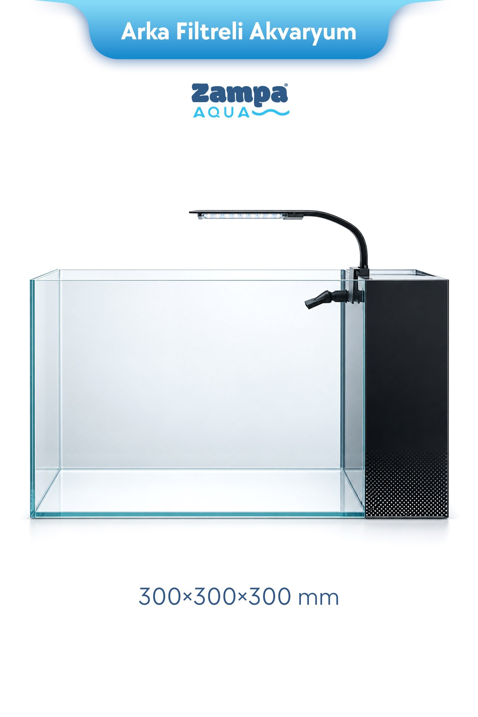Zampa AQUA Jingming Akvaryum Arka Filtreli Siyah 300×300×300 mm