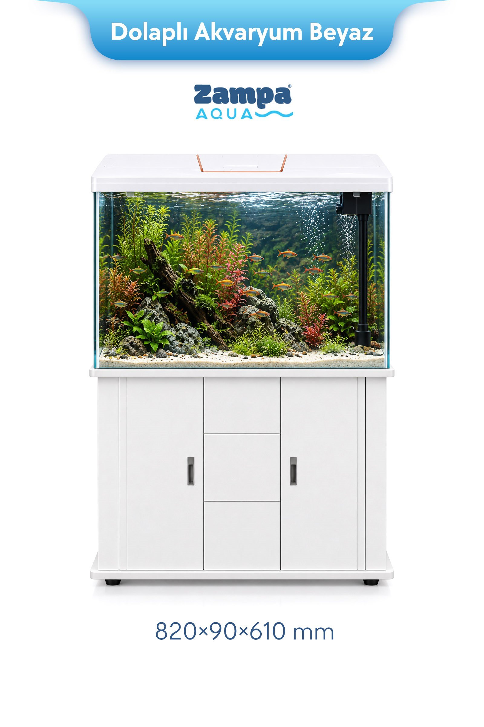 Zampa AQUA Jingming Akvaryum Dolaplı Beyaz 820×90×610 mm
