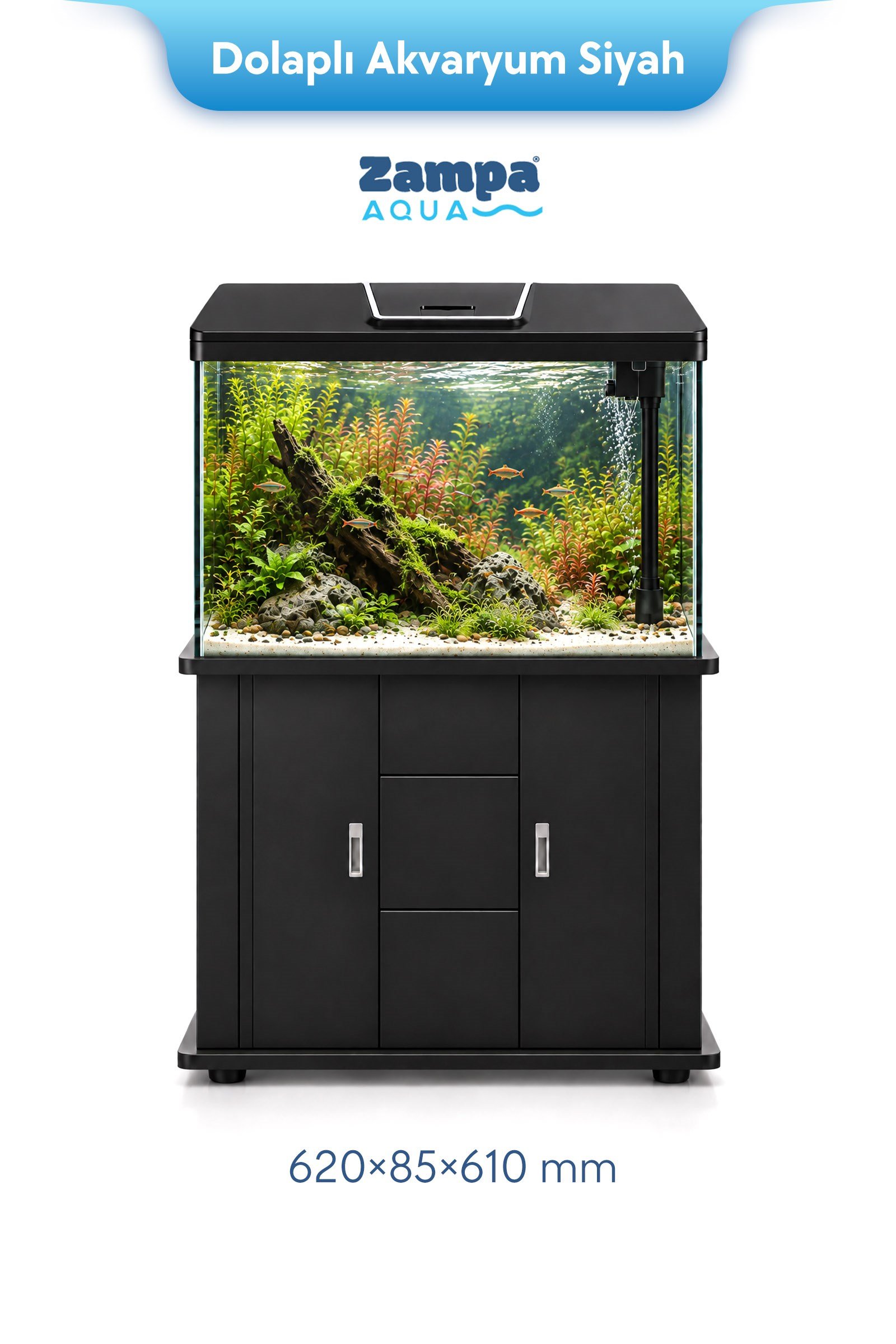 Zampa AQUA Jingming Akvaryum Dolaplı Siyah 620×85×610 mm
