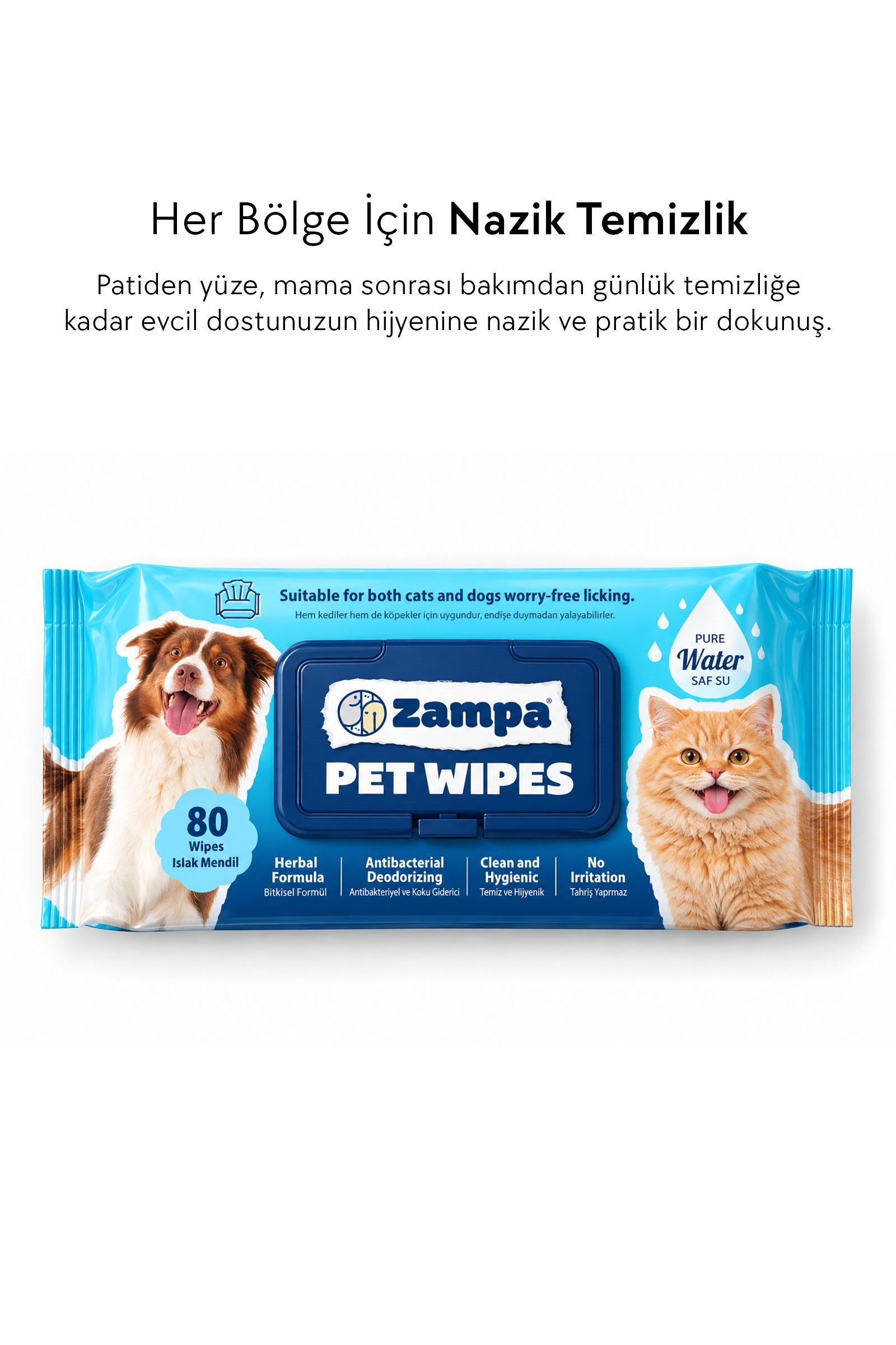 Zampa Kedi & Köpek için Islak Mendil - 120li