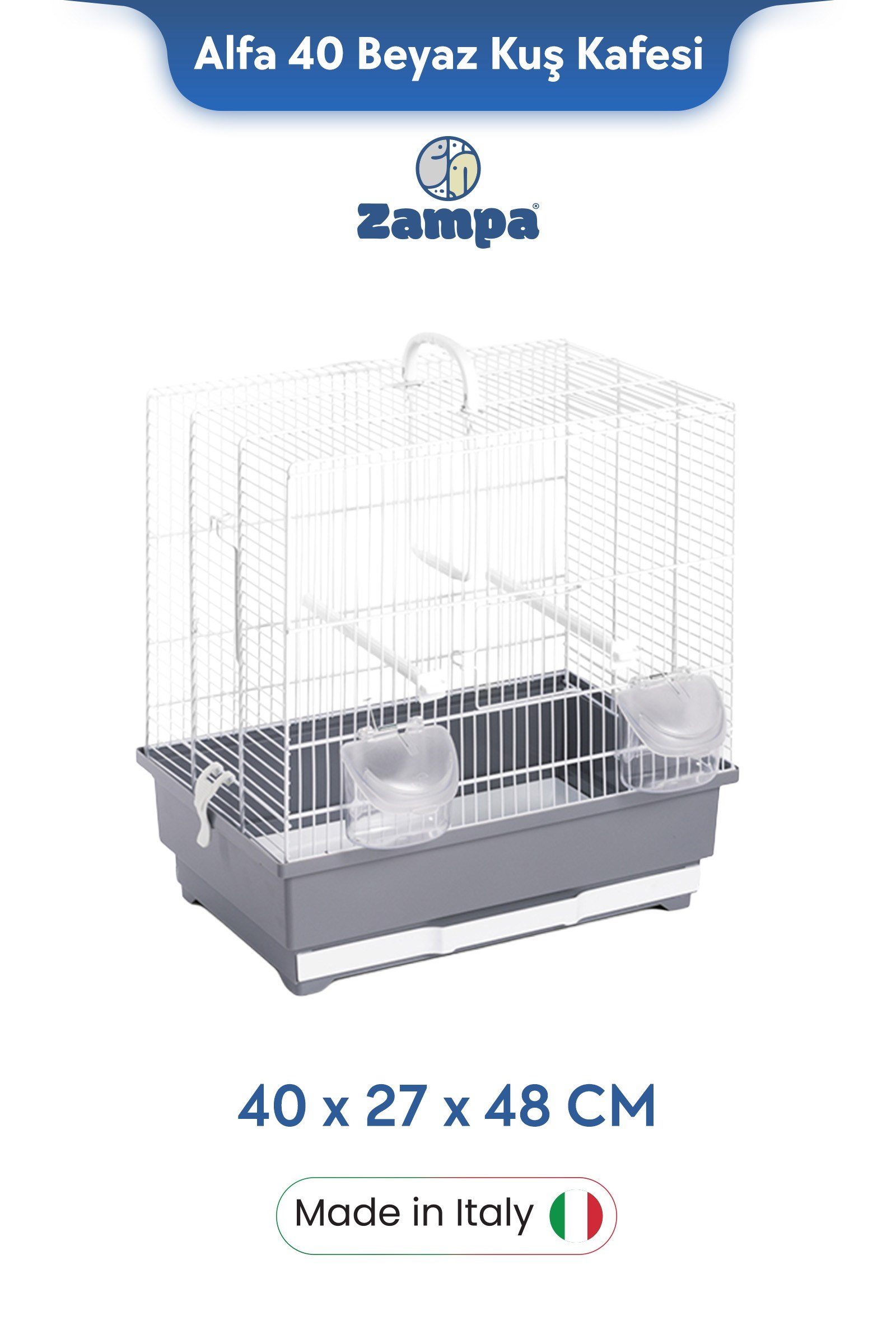 Zampa Plus ALFA 40 Beyaz Kuş Kafesi 40x27x48 cm