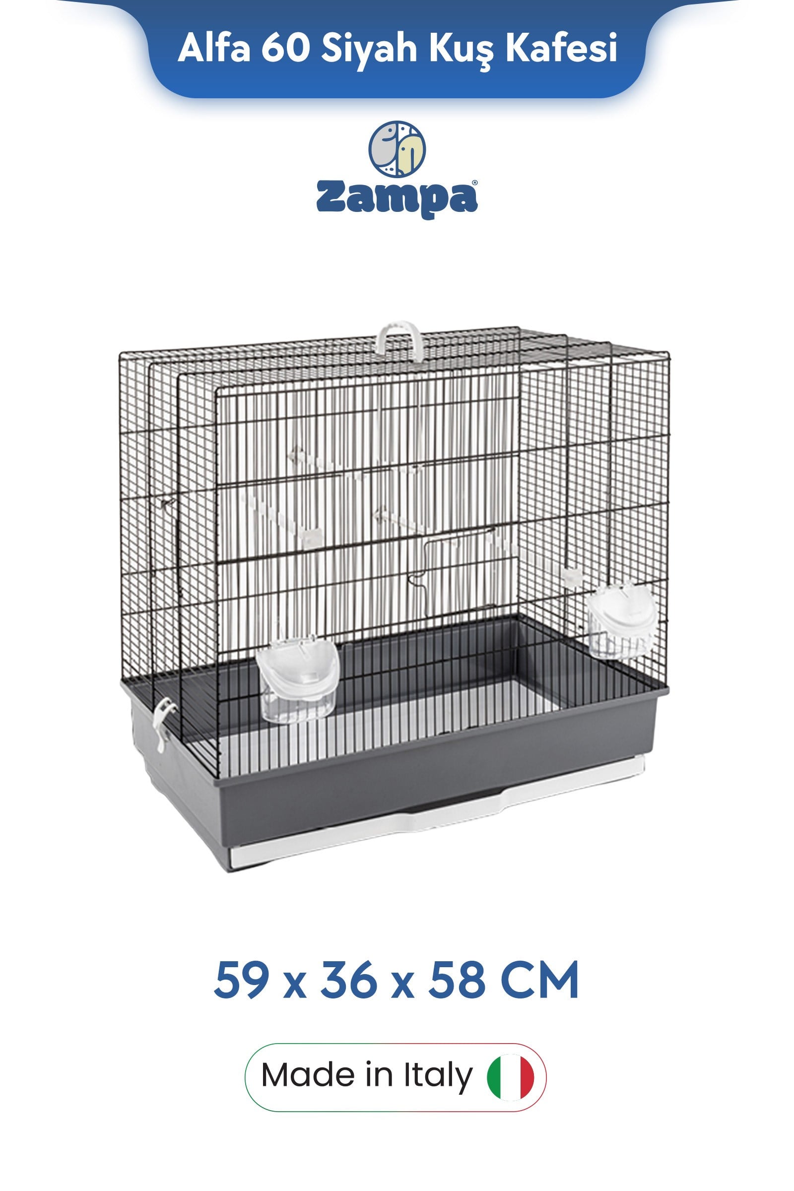 Zampa Plus ALFA 60 Siyah Kuş Kafesi 59x36x58 cm