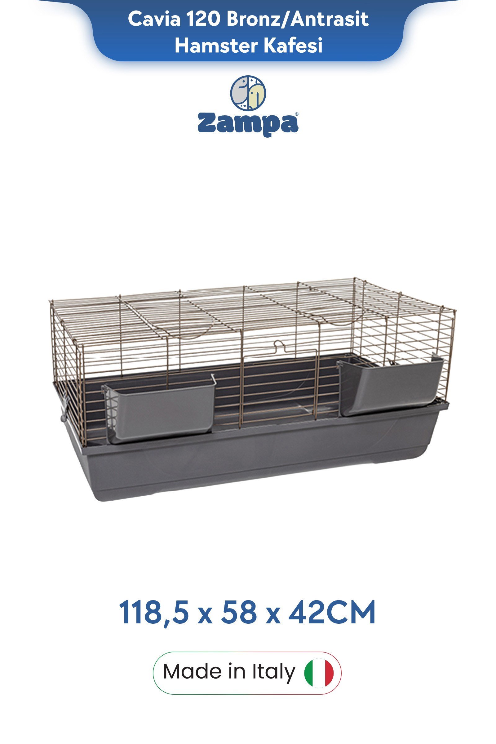 Zampa Plus Cavia 120 Tavşan Kafesi Bronz/Antrasit 118,5x58x42 cm