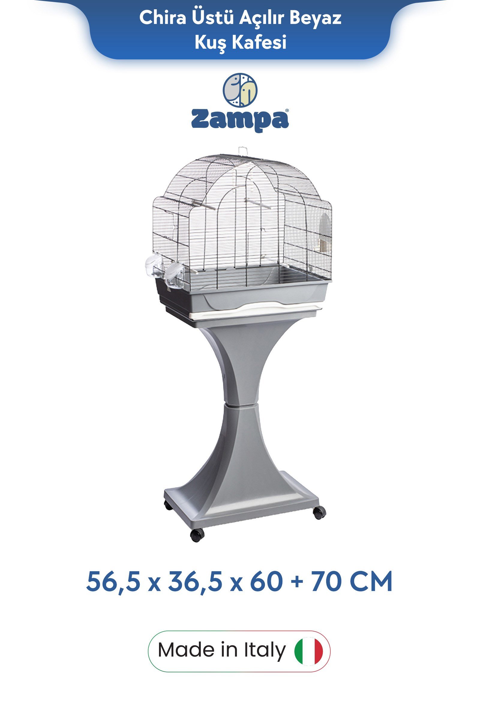 Zampa Plus Chiara Stantlı Kuş Kafesi Gri 56,5x36,5x60+70cm