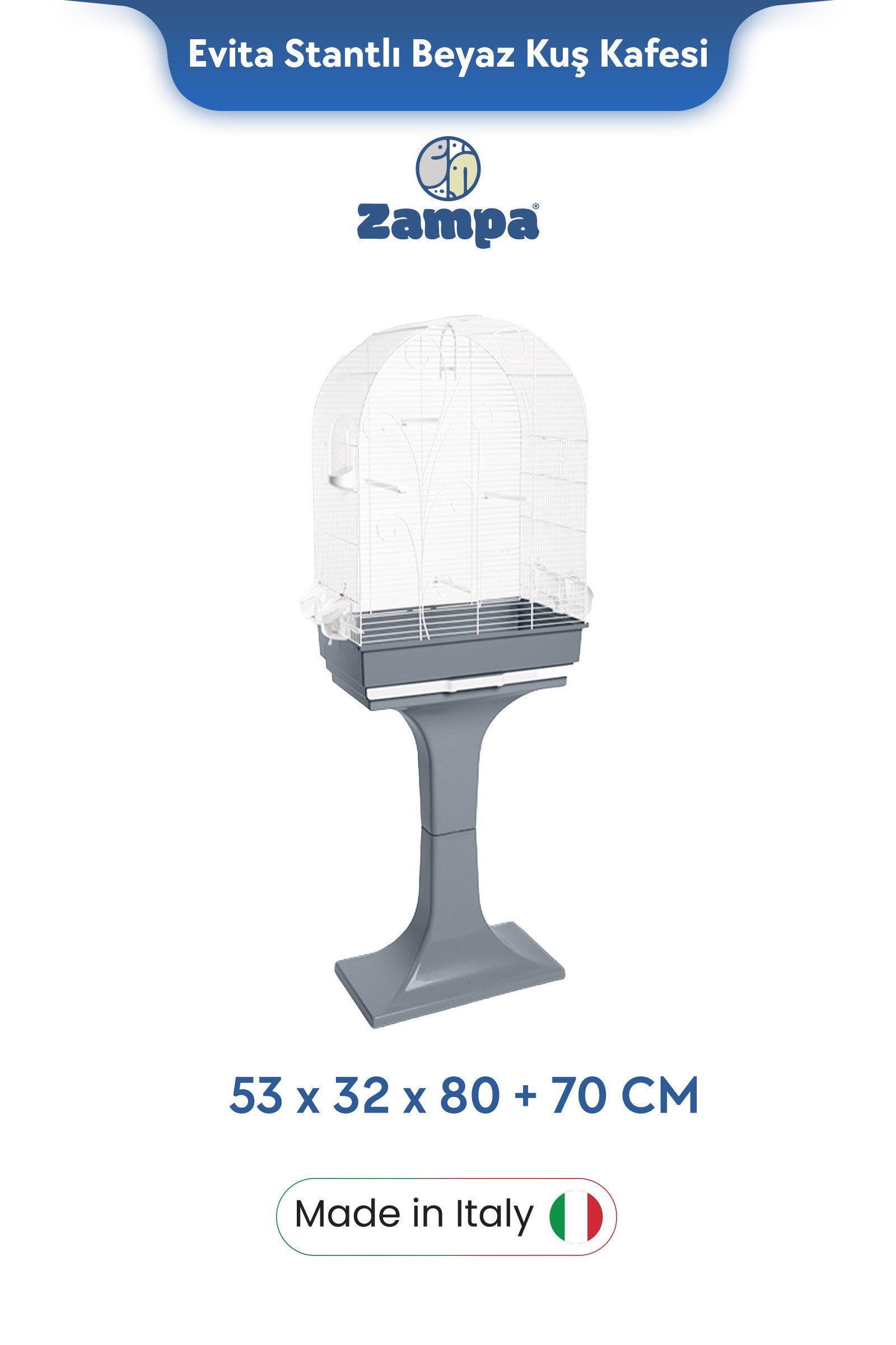 Zampa Plus Evita Stantlı Kuş Kafesi Beyaz 53x32x80 +70cm