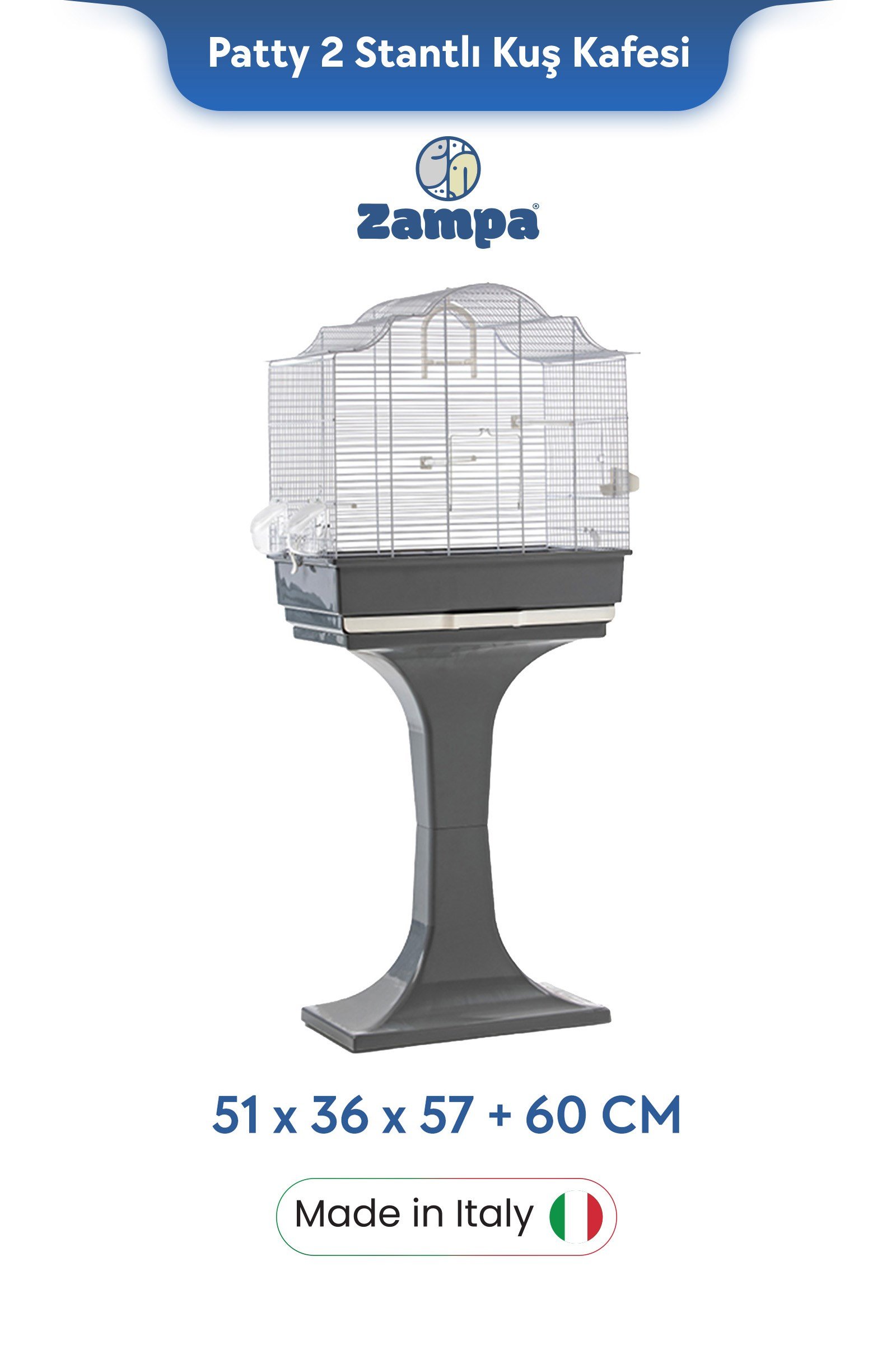 Zampa Plus Patty 2 Stantlı Kuş Kafesi 51x36x57+60cm