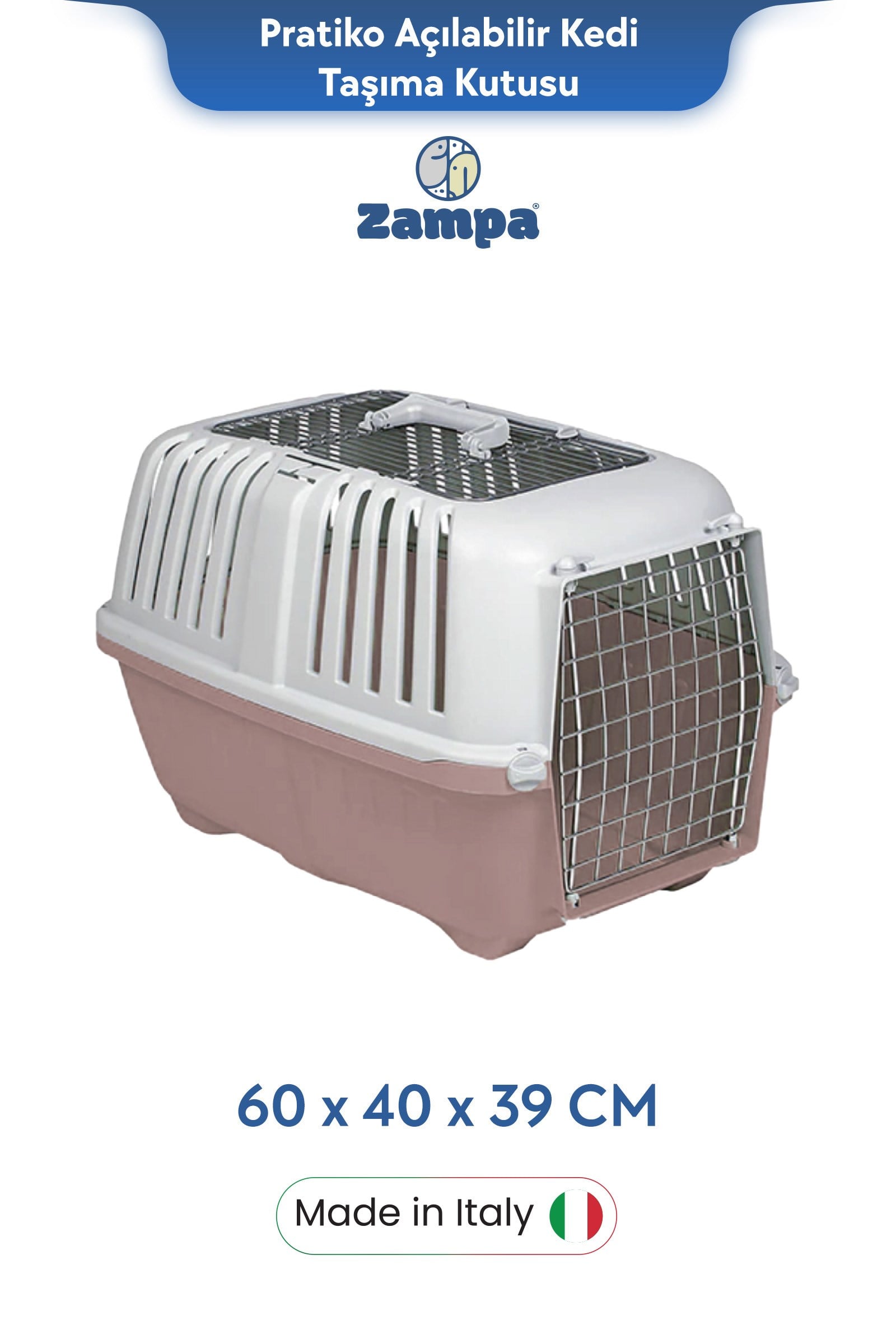 Zampa Plus Pratiko Açılabilir Kedi Taşıma Kutusu 60x40x39cm