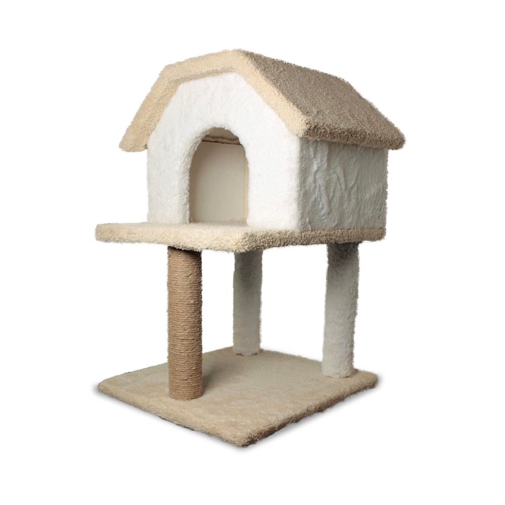 Zampa Tırmalama Tahtalı 2 Katlı Kedi Evi 47x44x73
