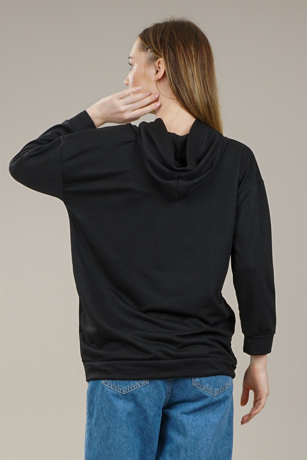 Kadın Fermuarlı Yetim Kol Oversize Sweatshirt  SiyahAS0066