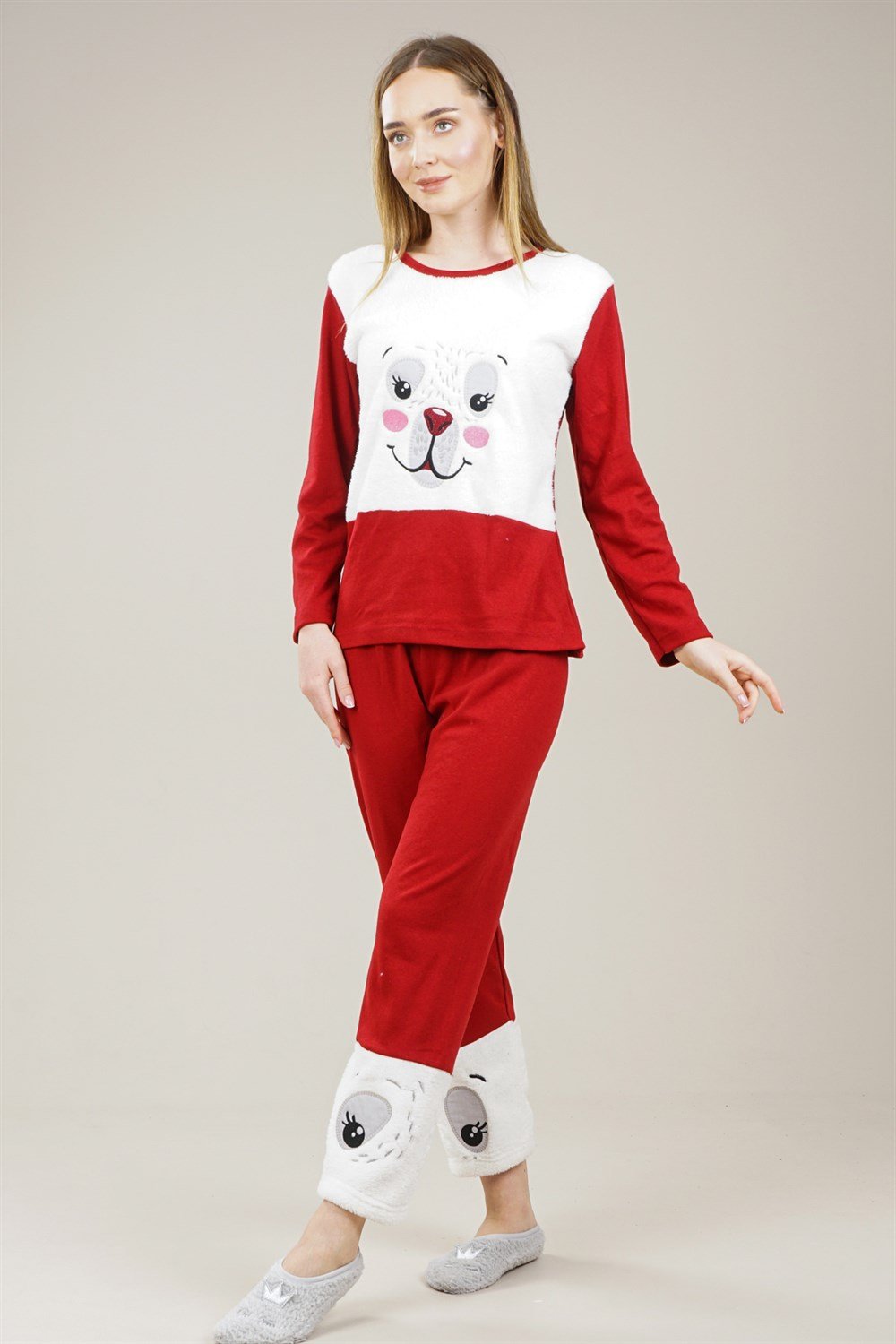 Kadın Hayvan Detaylı Pijama Takımı  KırmızıVO853