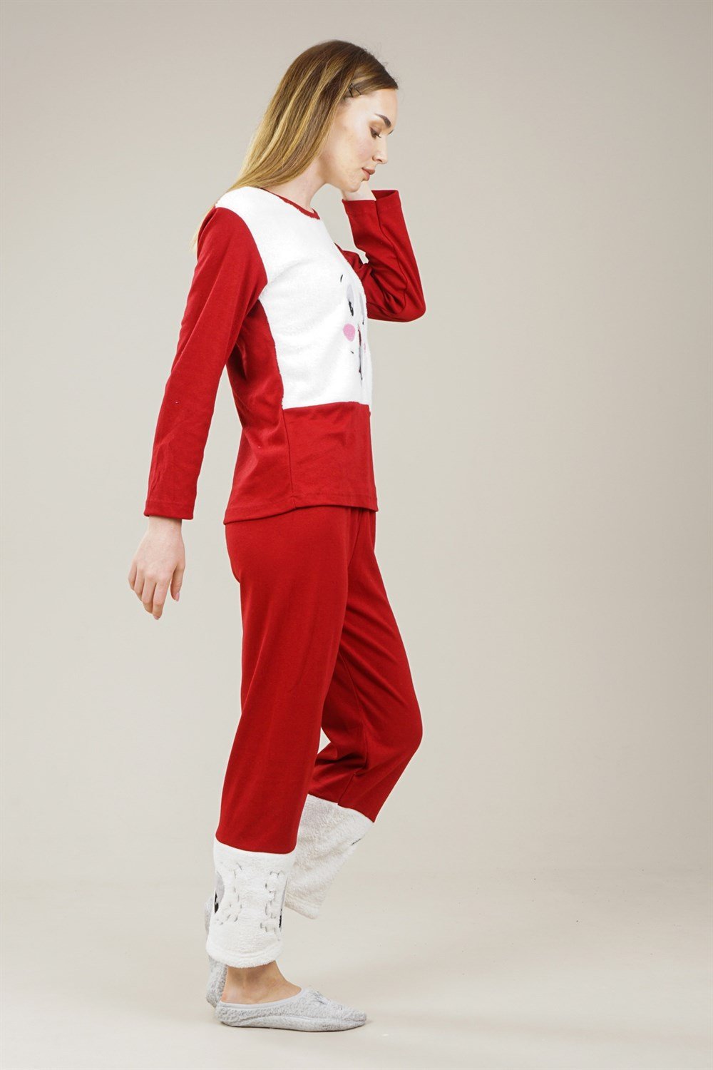 Kadın Hayvan Detaylı Pijama Takımı  KırmızıVO853